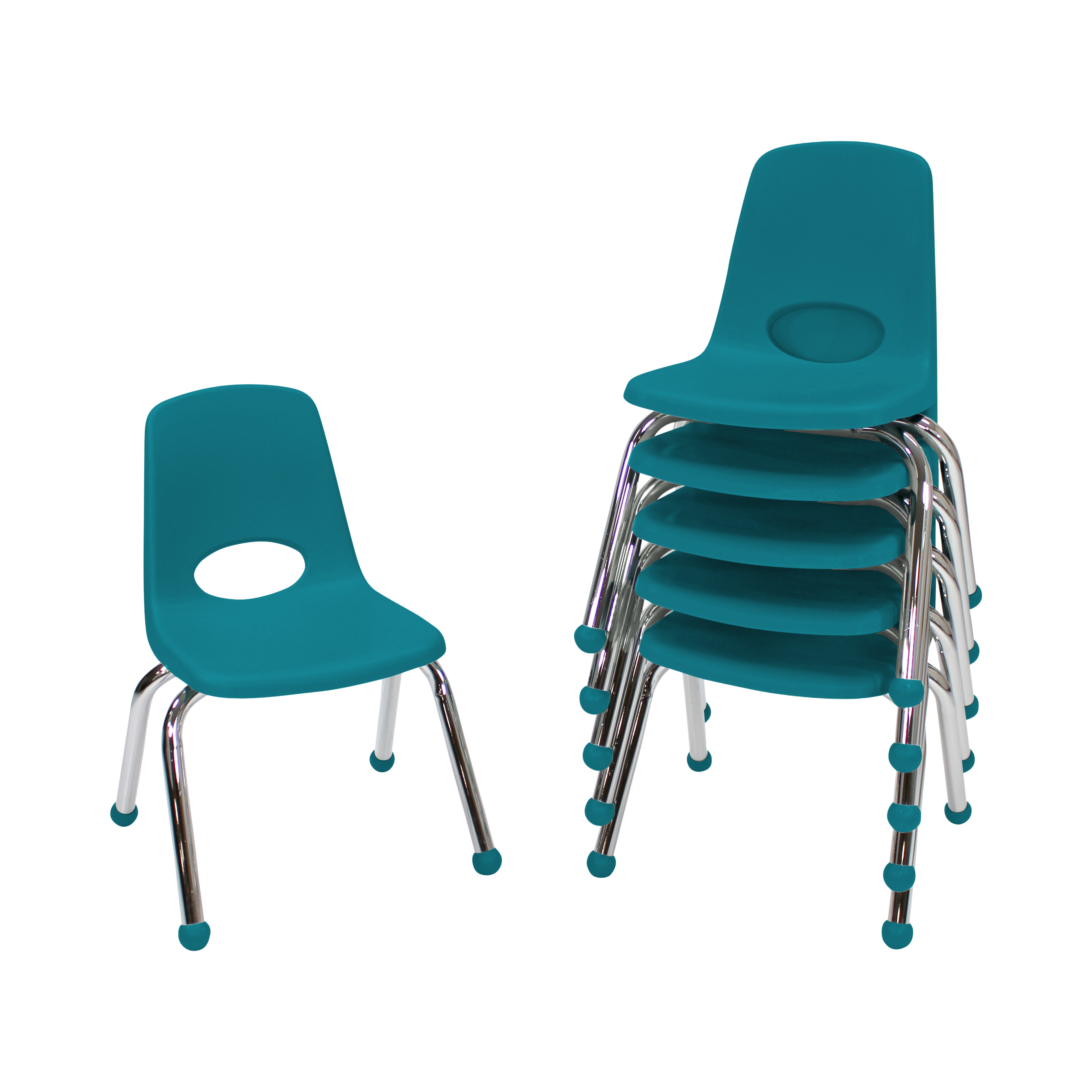 12" Stack Chair with Ball Glides, 6-Piece - Teal