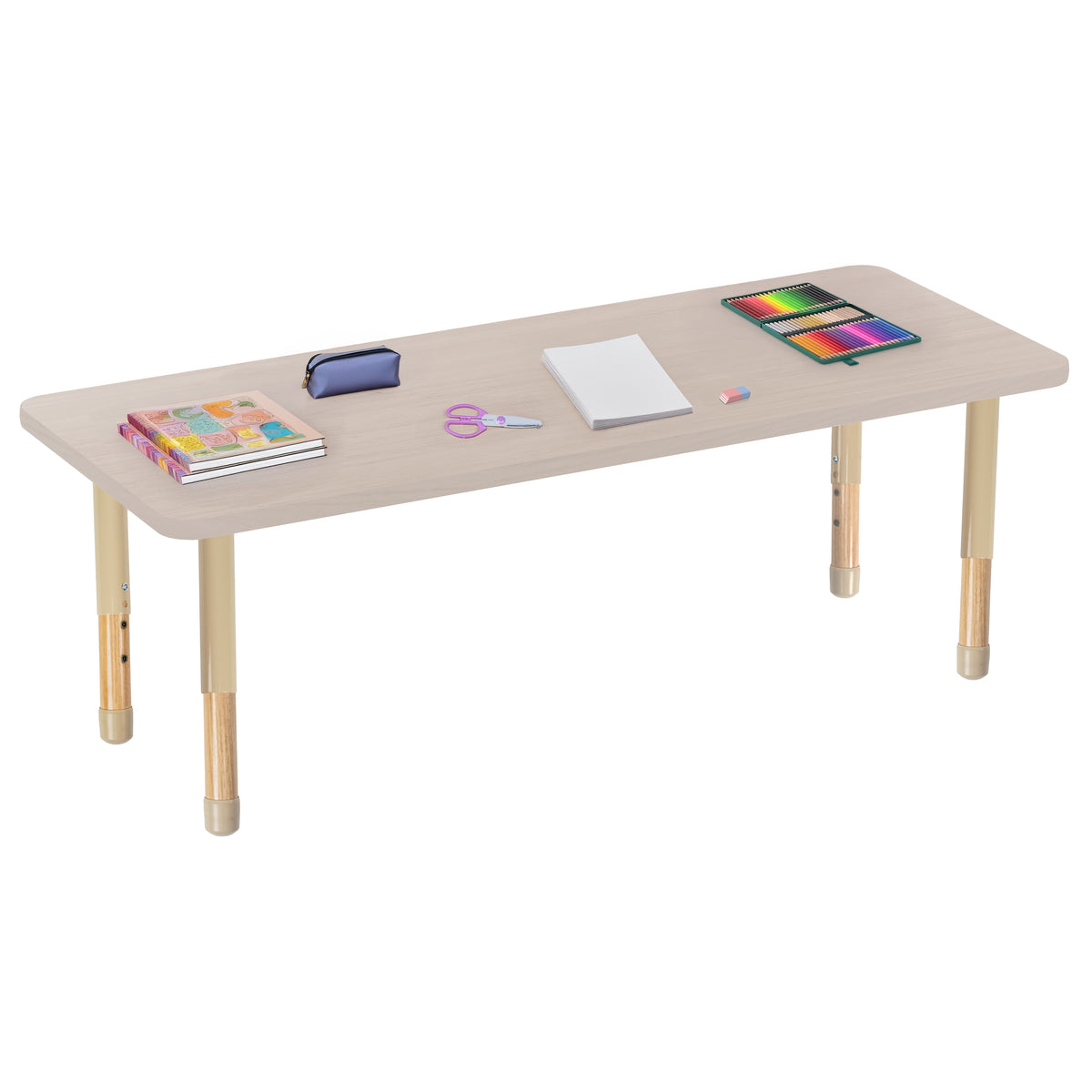 24" x 60" Rectangle Thermofused Activity Table with Adjustable Chunky Wood Legs - Asian Sand/Sand/Natural