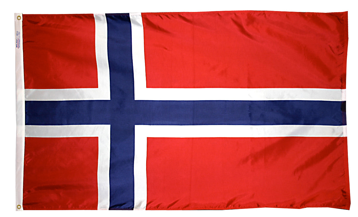 Norway Flag 2x3 ft. Nylon SolarGuard Nyl-Glo 100% Made in USA to Official United Nations Design Specifications.