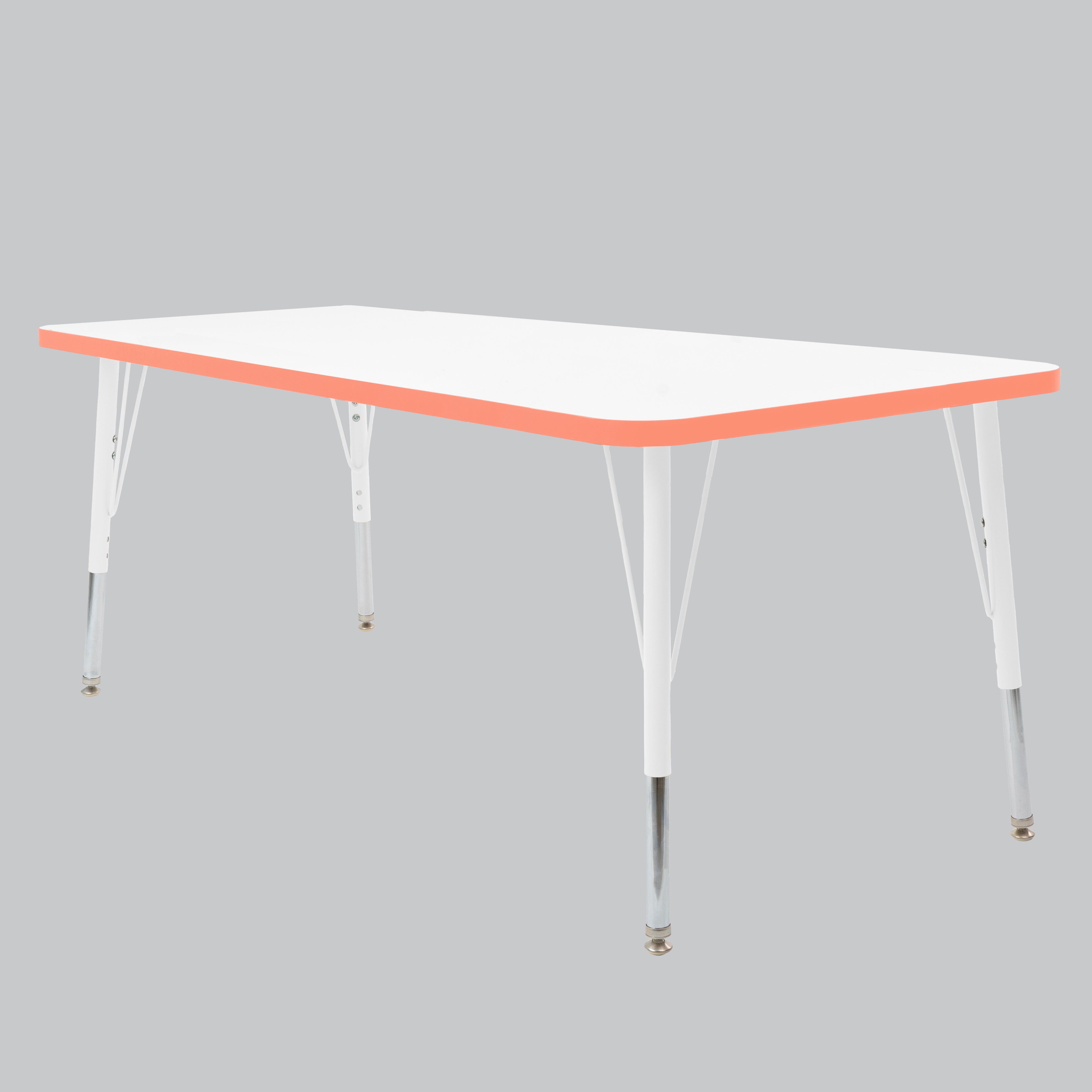 30" x 72" Rectangle Thermofused Activity Table with Adjustable Standard Swivel Glide Legs - White/Tangerine/White