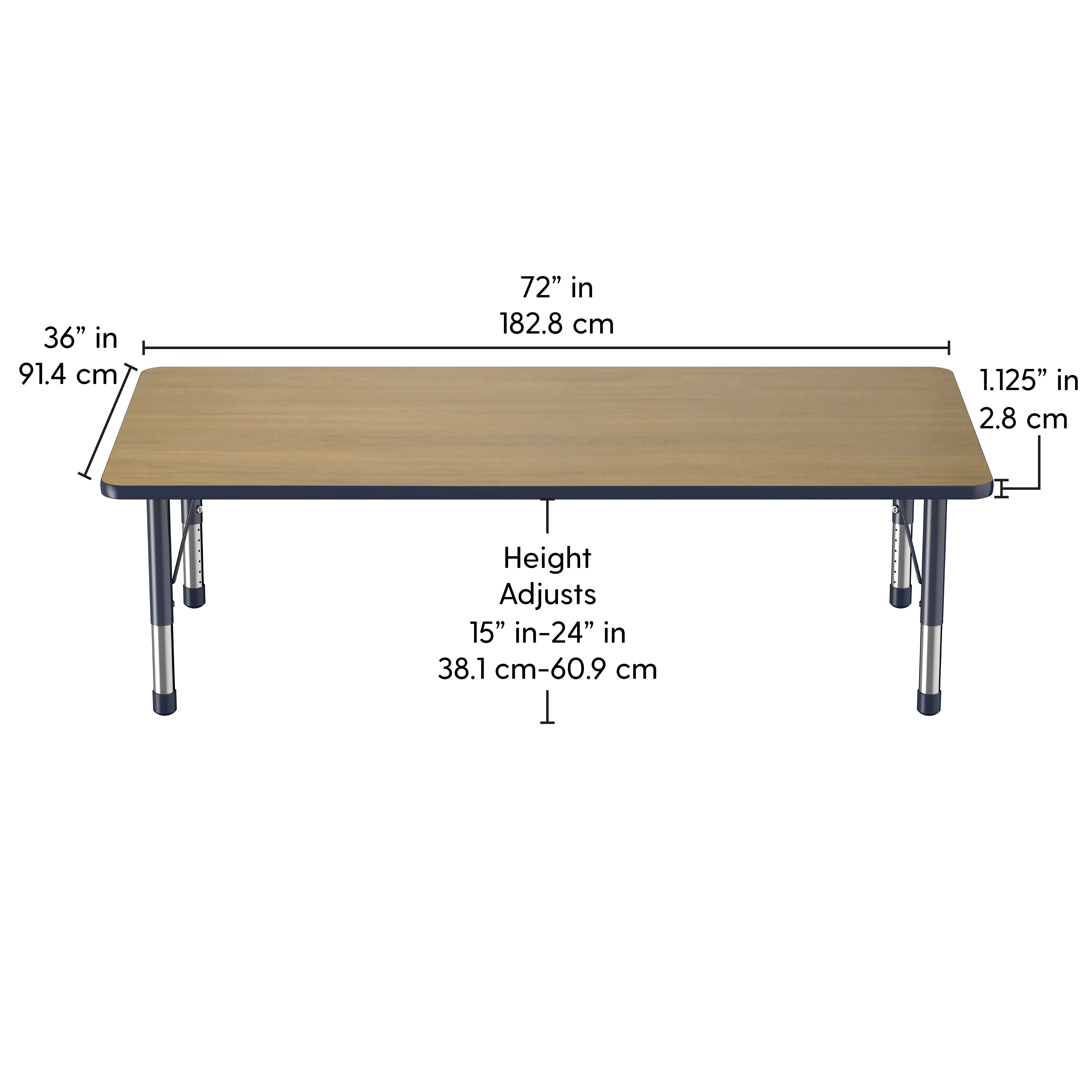 36" x 72" Rectangle T-Molding Activity Table with Adjustable Chunky Legs - Pasadena Oak/Navy