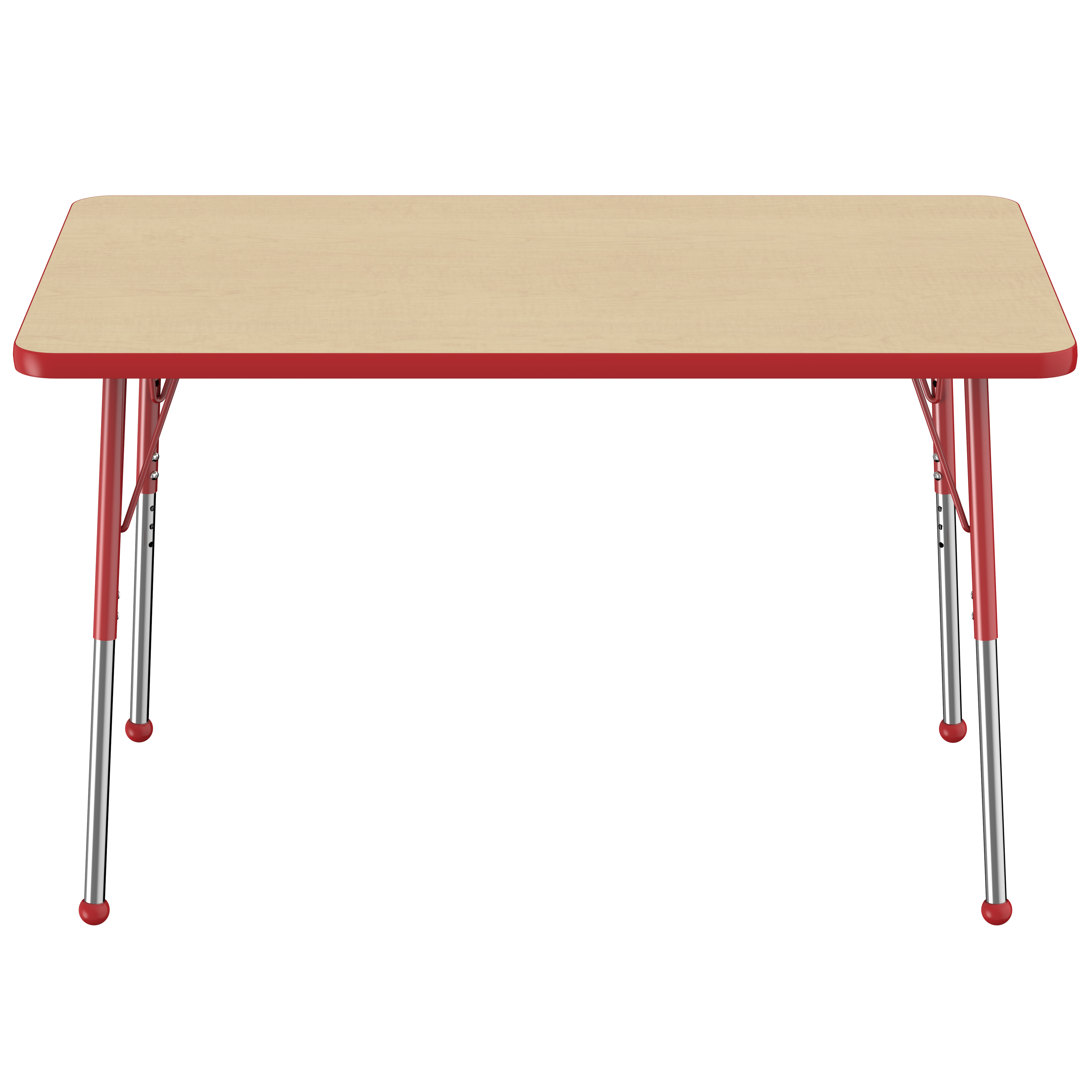 30" x 48" Rectangle T-Molding Activity Table with Adjustable Standard Ball Glide Legs - Maple/Red