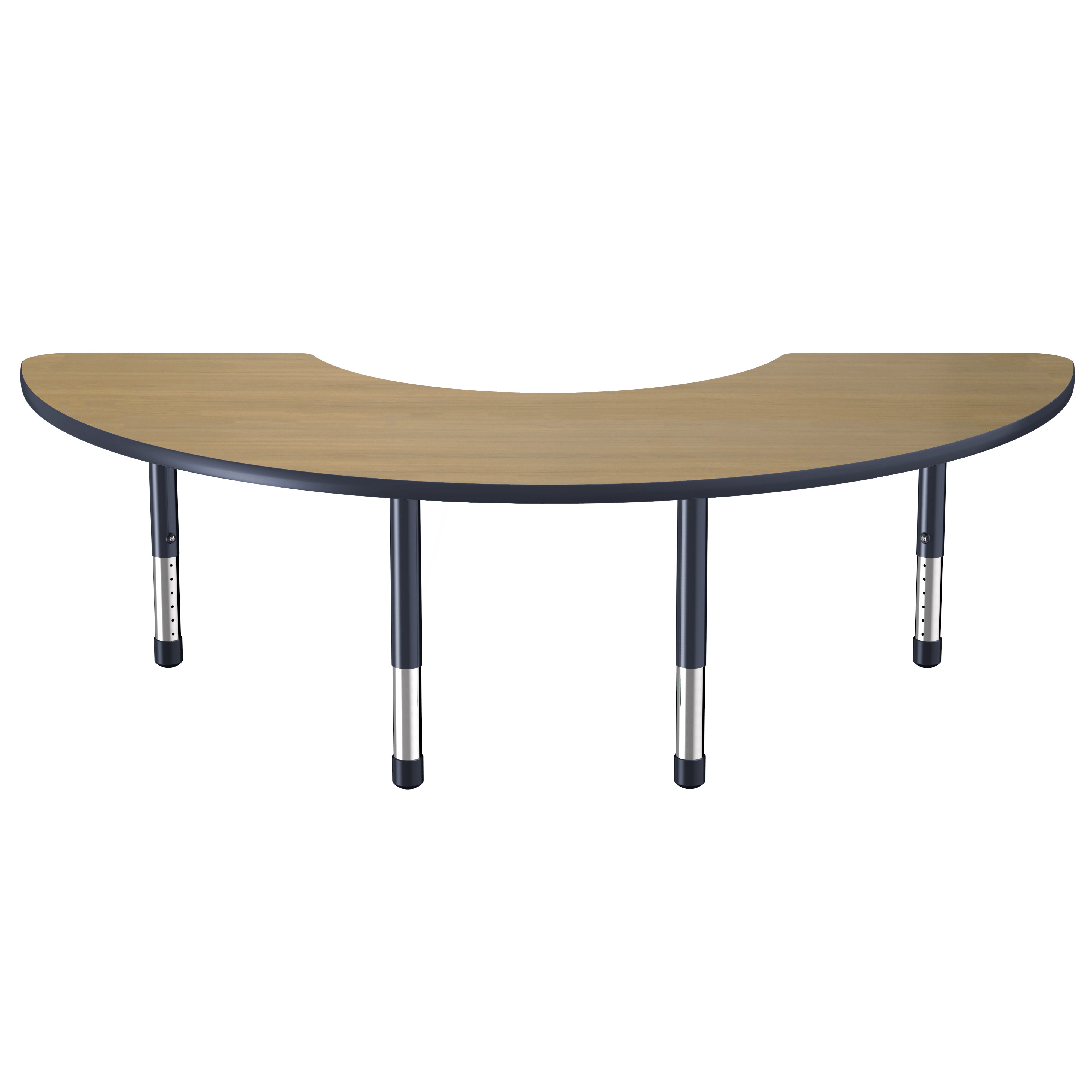36" x 72" Half Moon Thermofused Activity Table with Adjustable Chunky Legs - Pasadena Oak/Navy