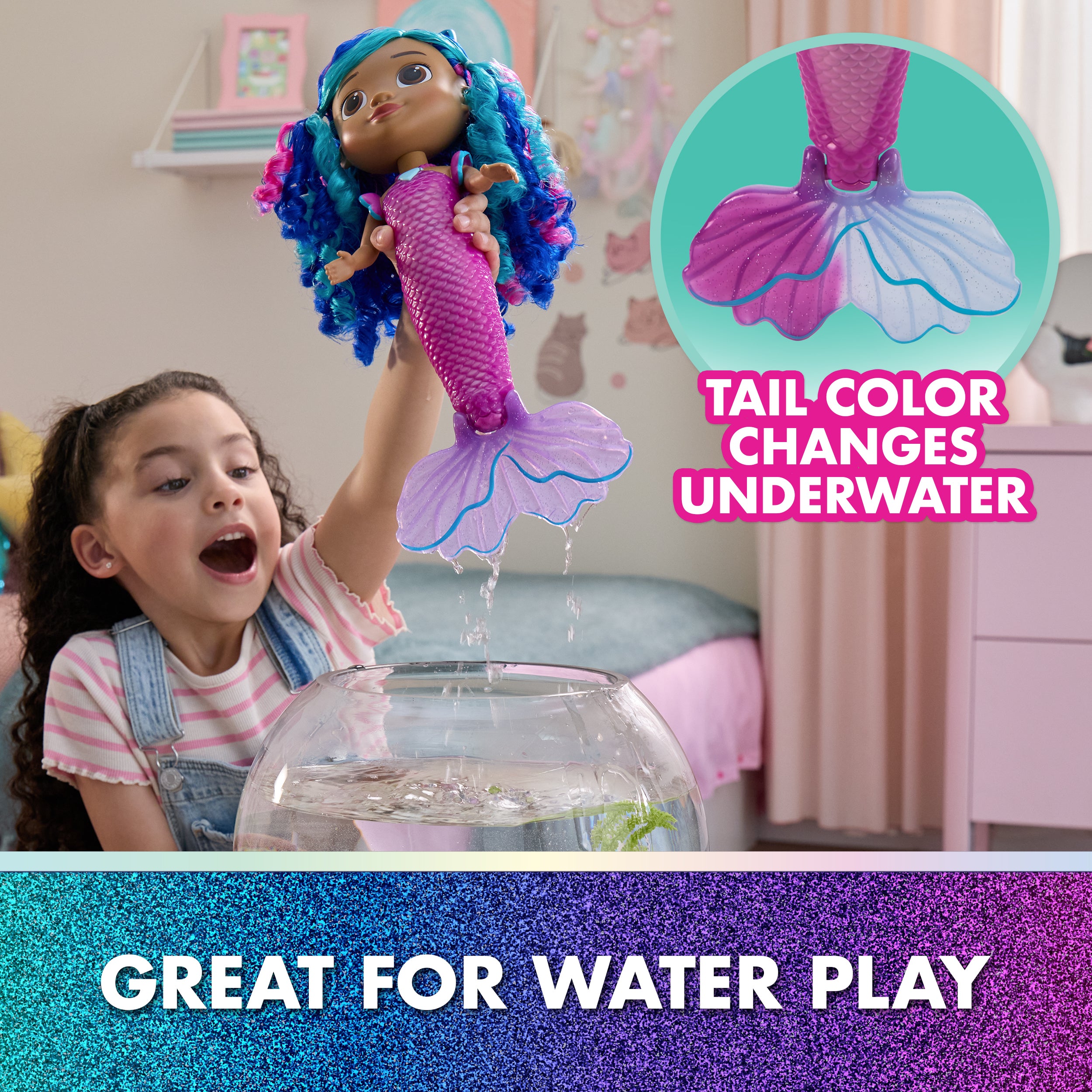 Gabby's Dollhouse: The Movie, Sing & Shine Mermaid Gabby, Waterproof Mermaid Doll with Lights & Sounds, Kids Toys for Girls & Boys Ages 3 and Up