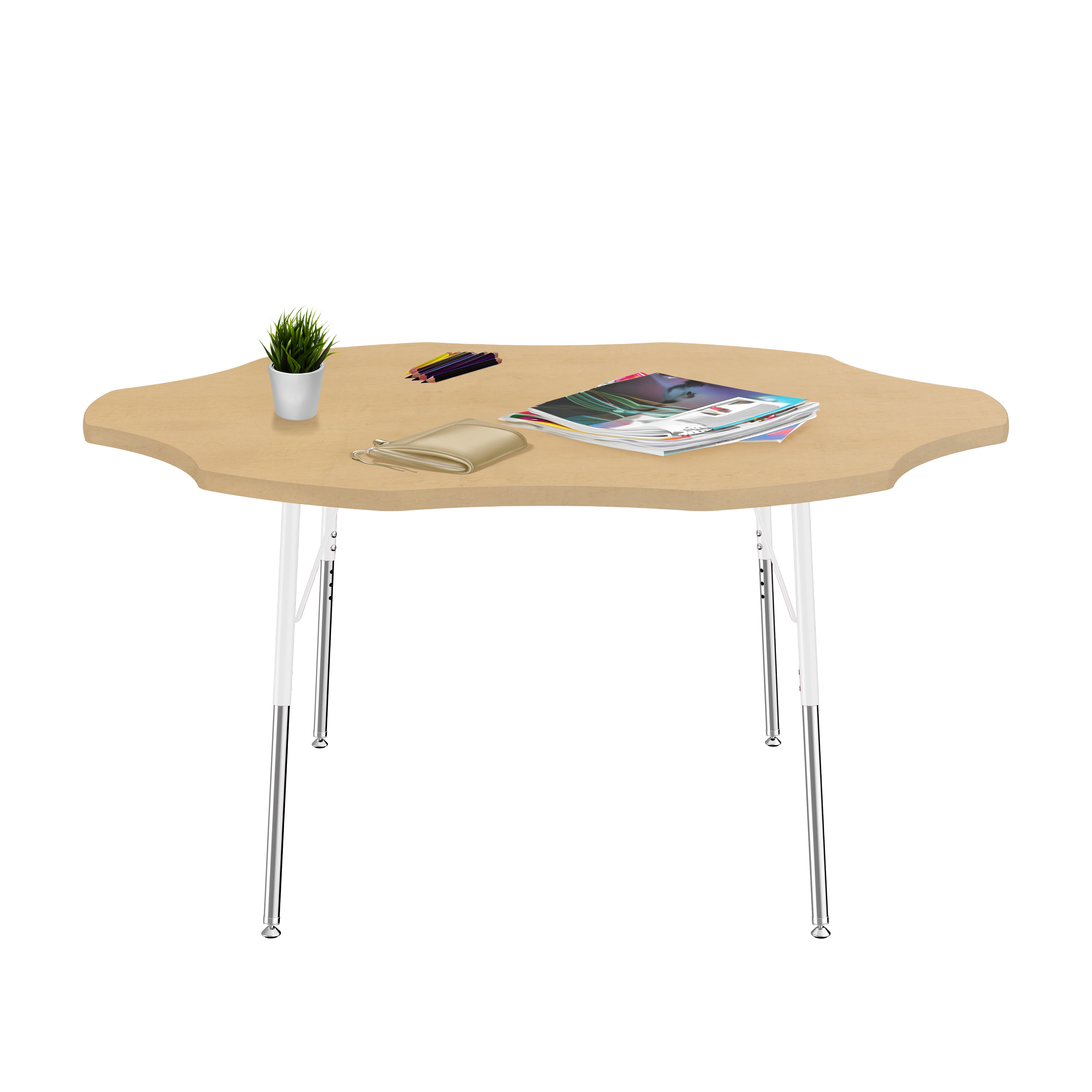60" Flower Thermofused Woodgrain Activity Table with Standard Legs - Maple Grain/White