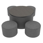Pro Series 30" Round Ottoman Table with Round 12" H Seating, 5-Piece Set - Slate Gray Crosshatch/Cosmic Strandz