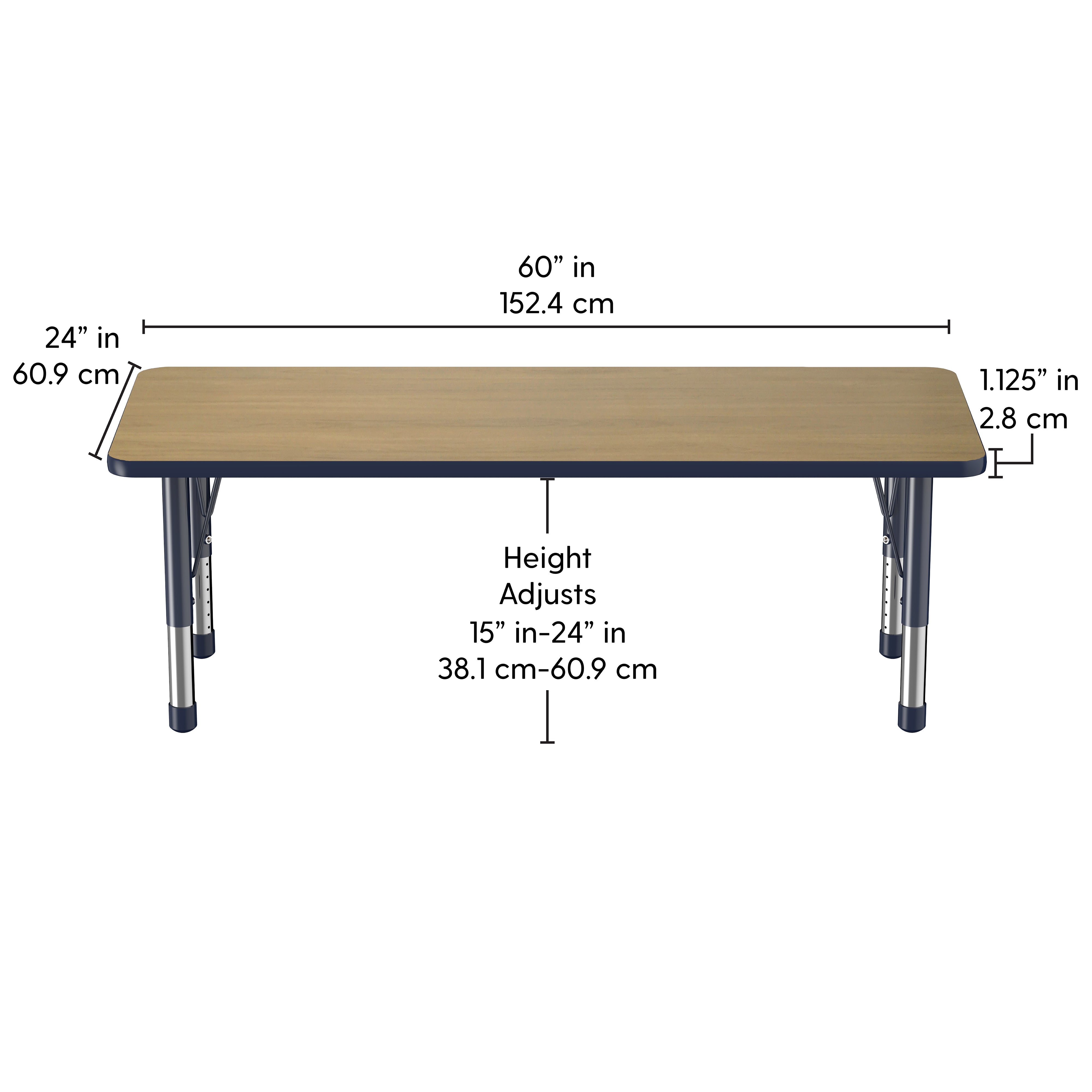 24" x 60" Rectangle T-Molding Activity Table with Adjustable Chunky Legs - Pasadena Oak/Navy