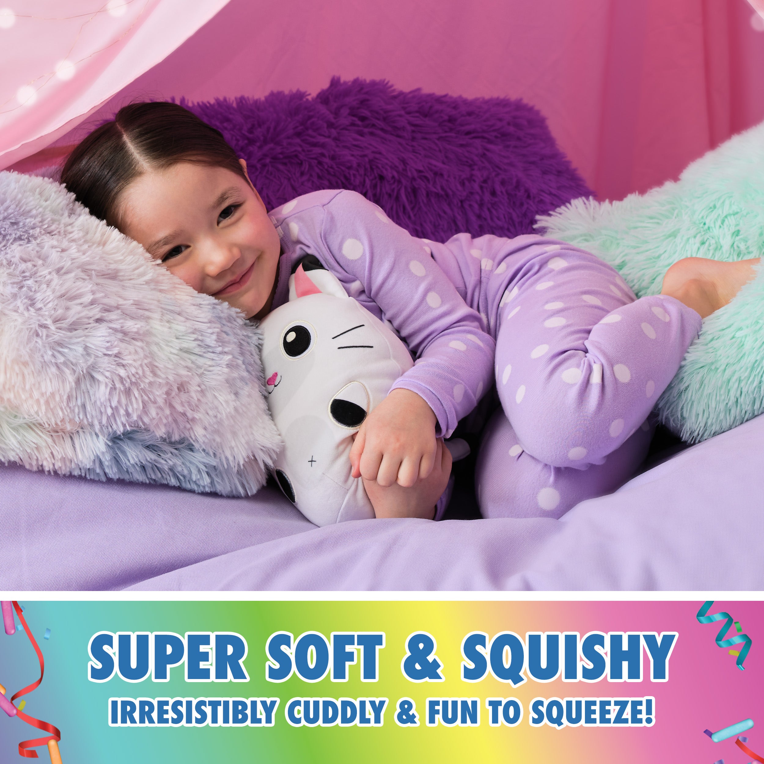 Gabby’s Dollhouse Official Pandy Paws Squishy Plush Toy, Cat Stuffed Animal, Squishy Toys for Ages 1 & Up, White, 8”