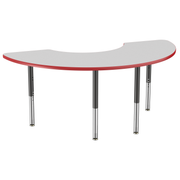 36" x 72" Half Moon T-Molding Activity Table with Adjustable Super Legs - Gray/Red/Black