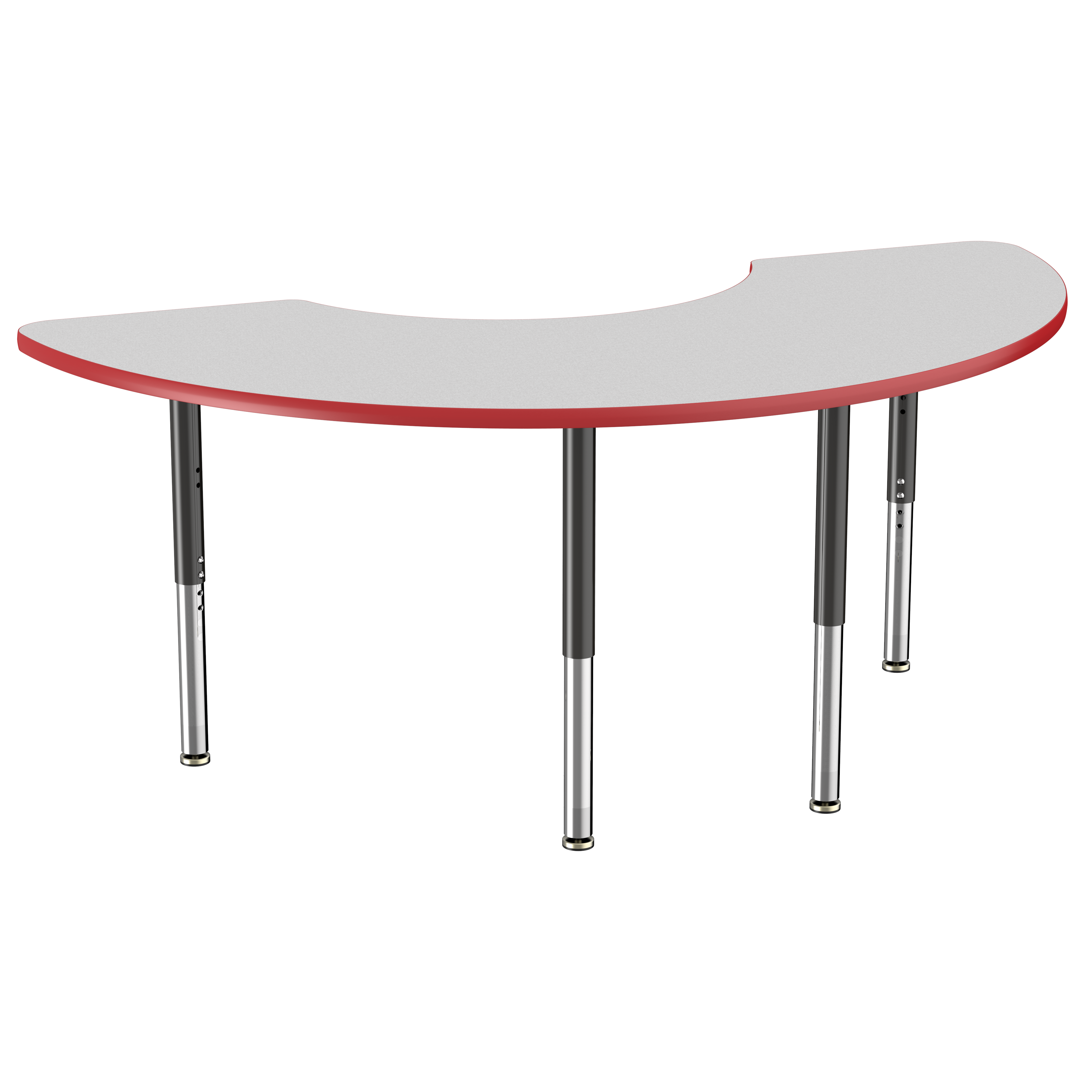 36" x 72" Half Moon T-Molding Activity Table with Adjustable Super Legs - Gray/Red/Black