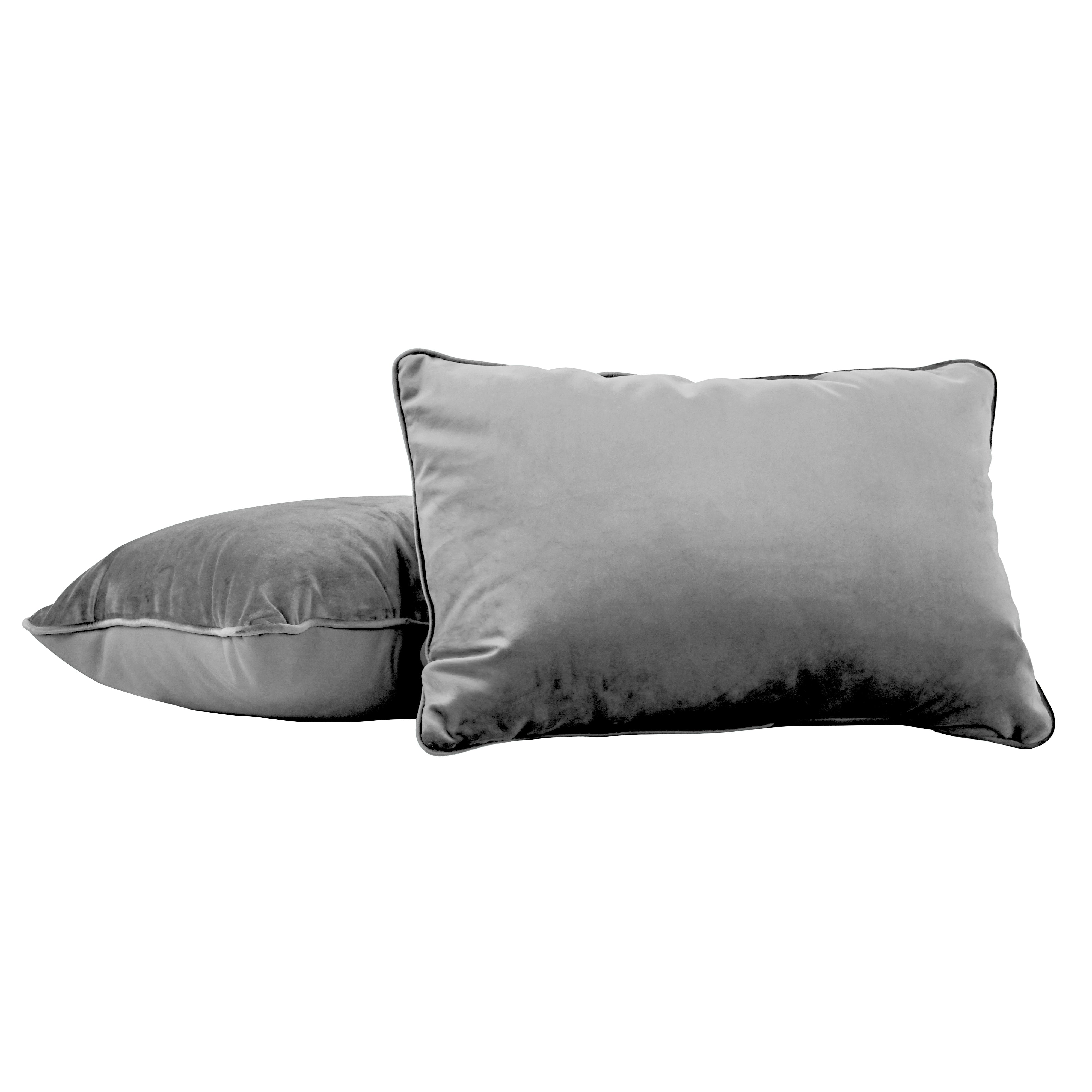16" x 24" Rectangle Lumbar Microfiber and Faux Leather Pillow with Piping, 2-Piece - Smoke