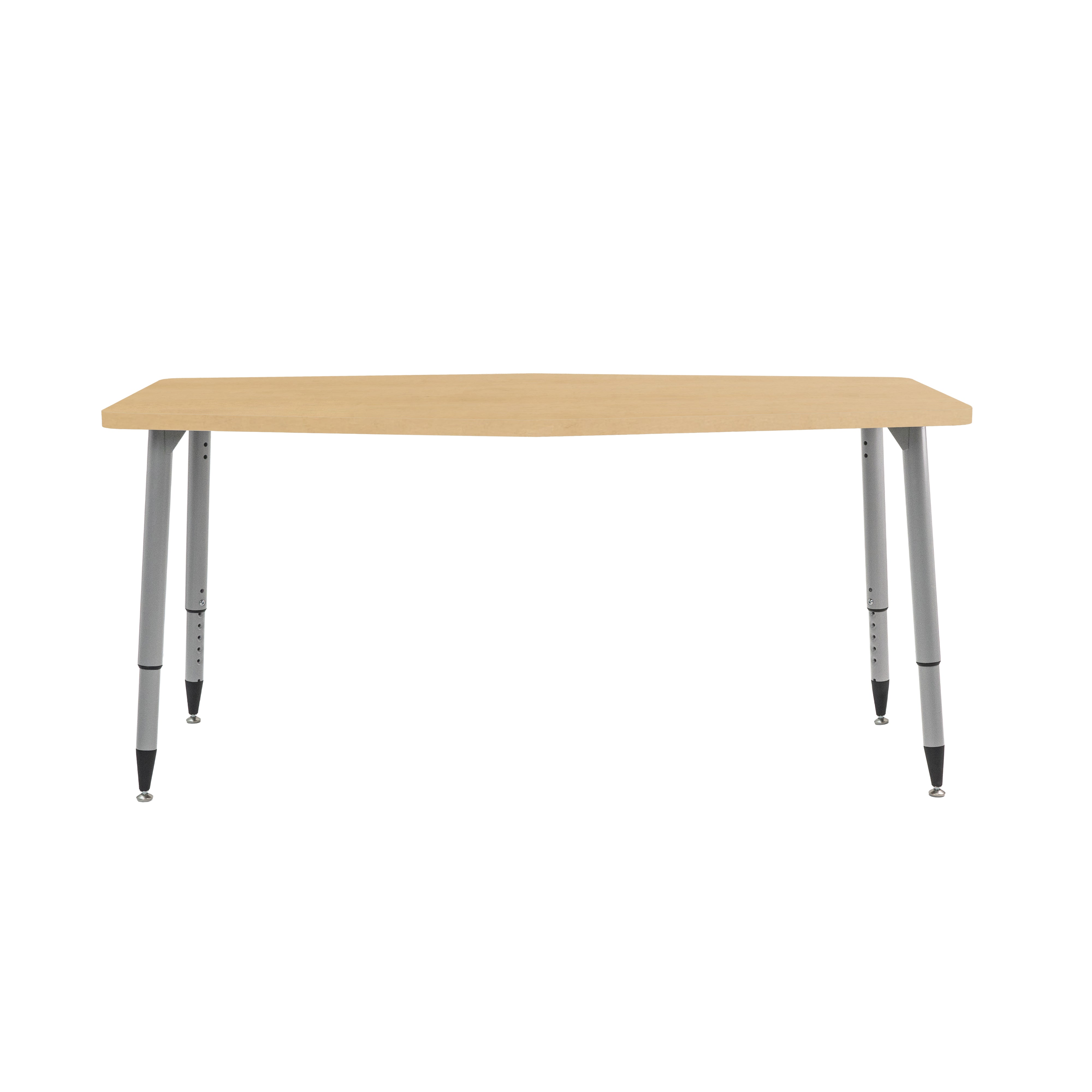 Adapte 34" x 60" Long Hexagon Woodgrain Activity Table with Adjustable Tapered Legs - Maple Grain/Silver