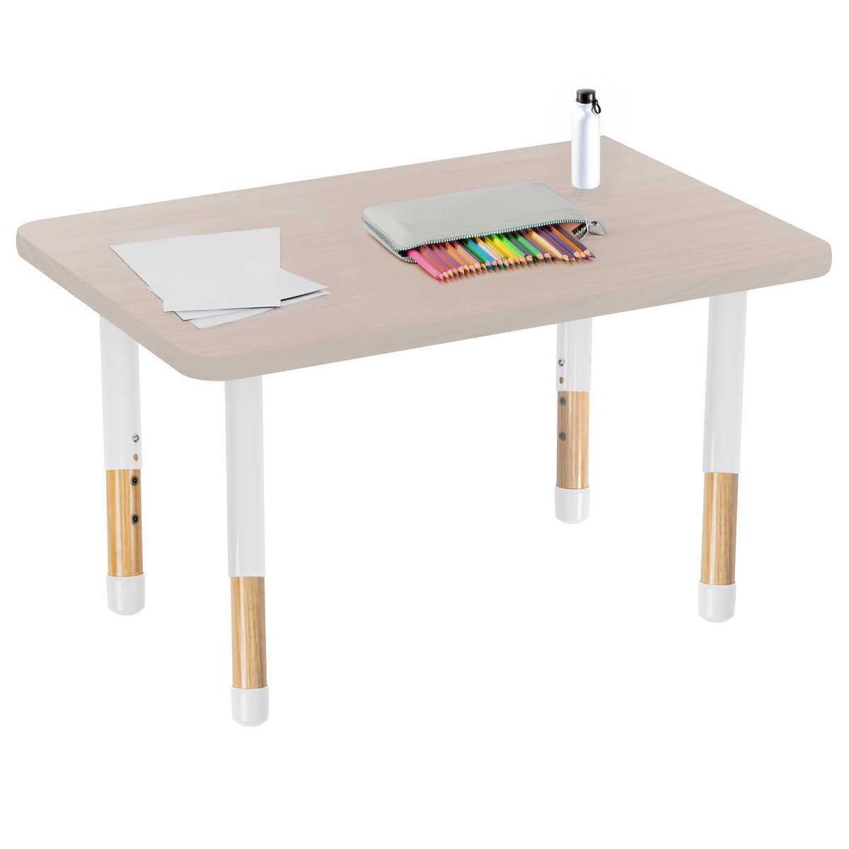 24" x 36" Rectangle Thermofused Activity Table with Adjustable Chunky Wood Legs - Asian Sand/White/Natural