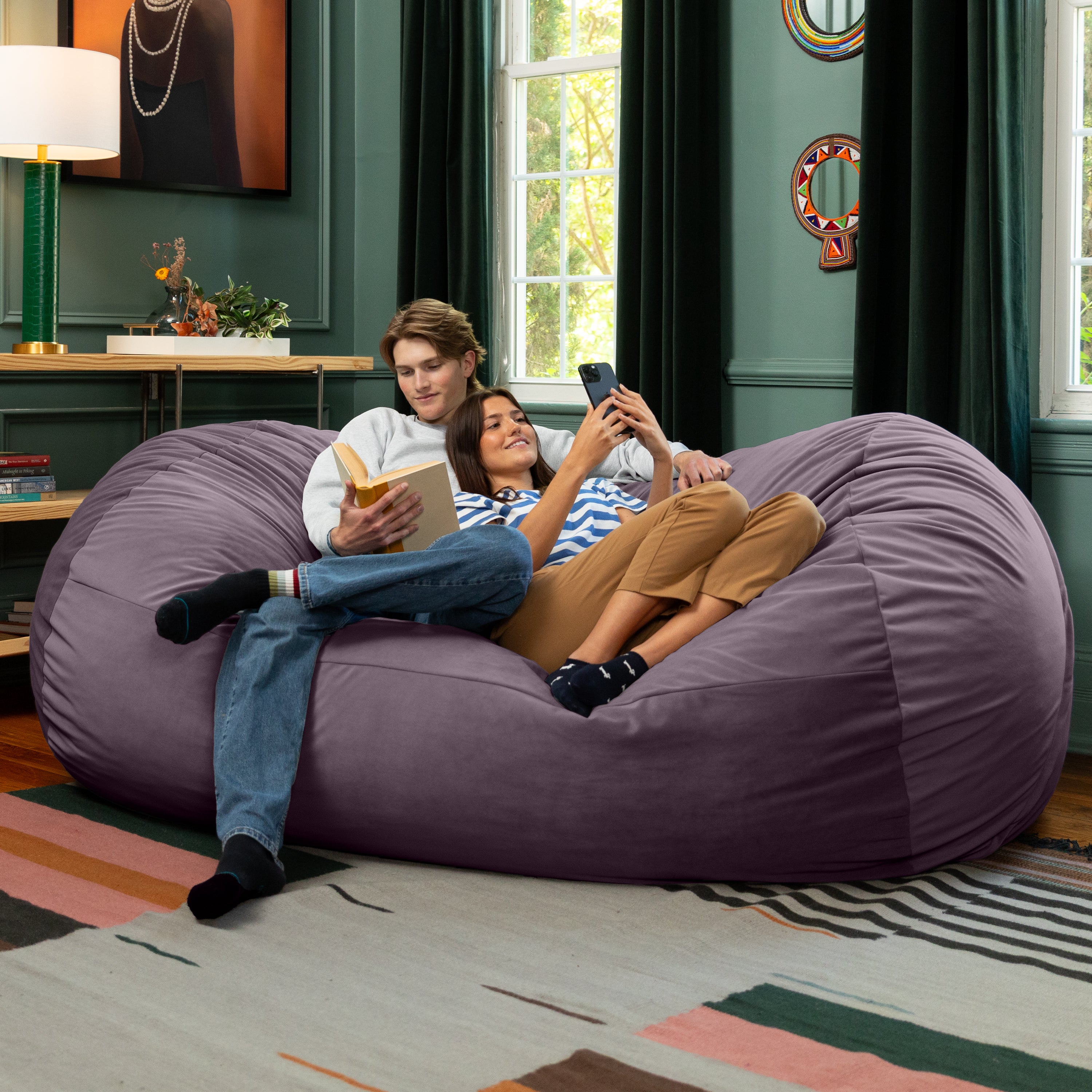Jaxx Grand Lounger 7 Foot Bean Bag Sofa -Lush Velvet Purple