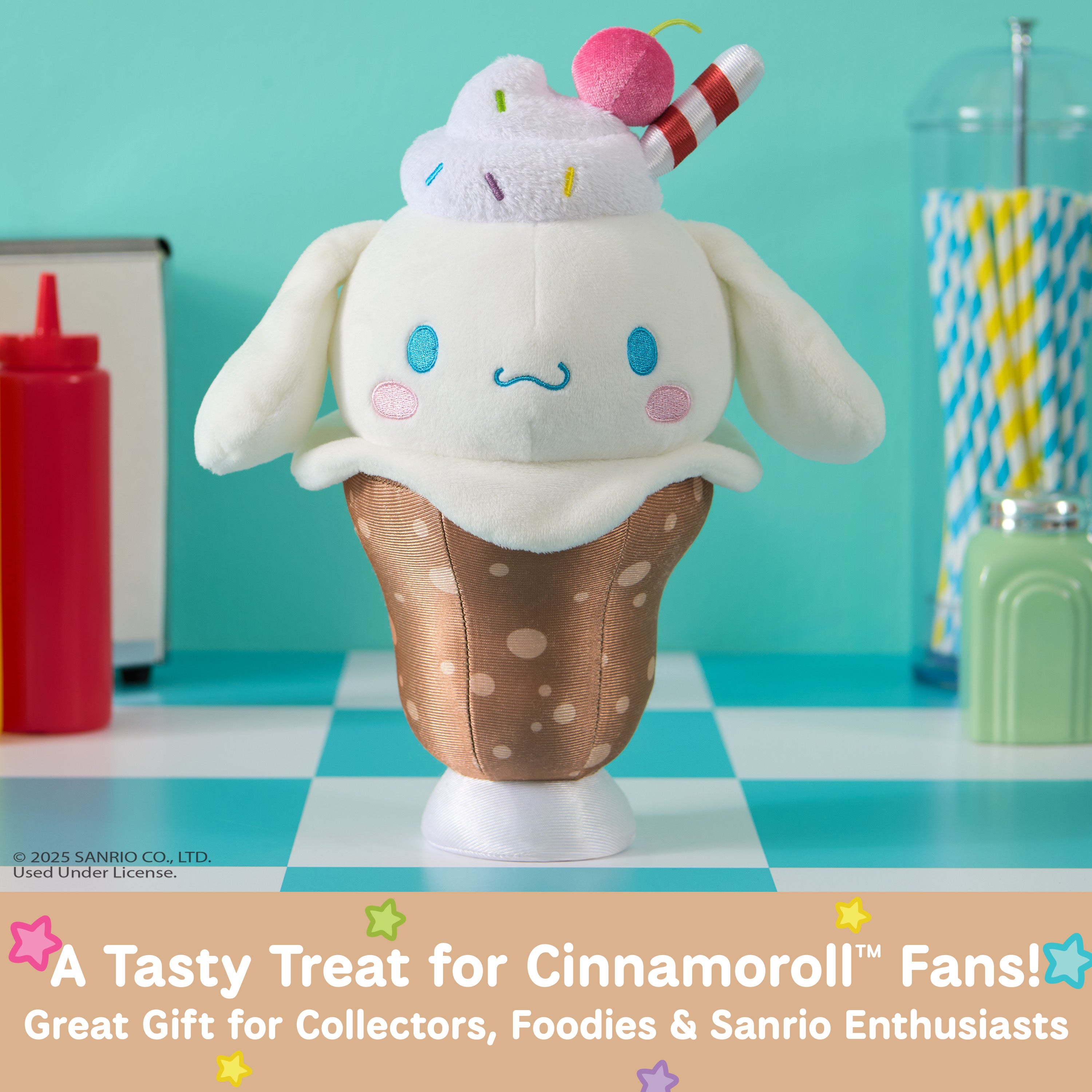 GUND Sanrio Official Hello Kitty and Friends Cinnamoroll Root Beer Float Plush, Collectible Plush Toy, Stuffed Animal for Ages 1 and Up, Pink, 8”