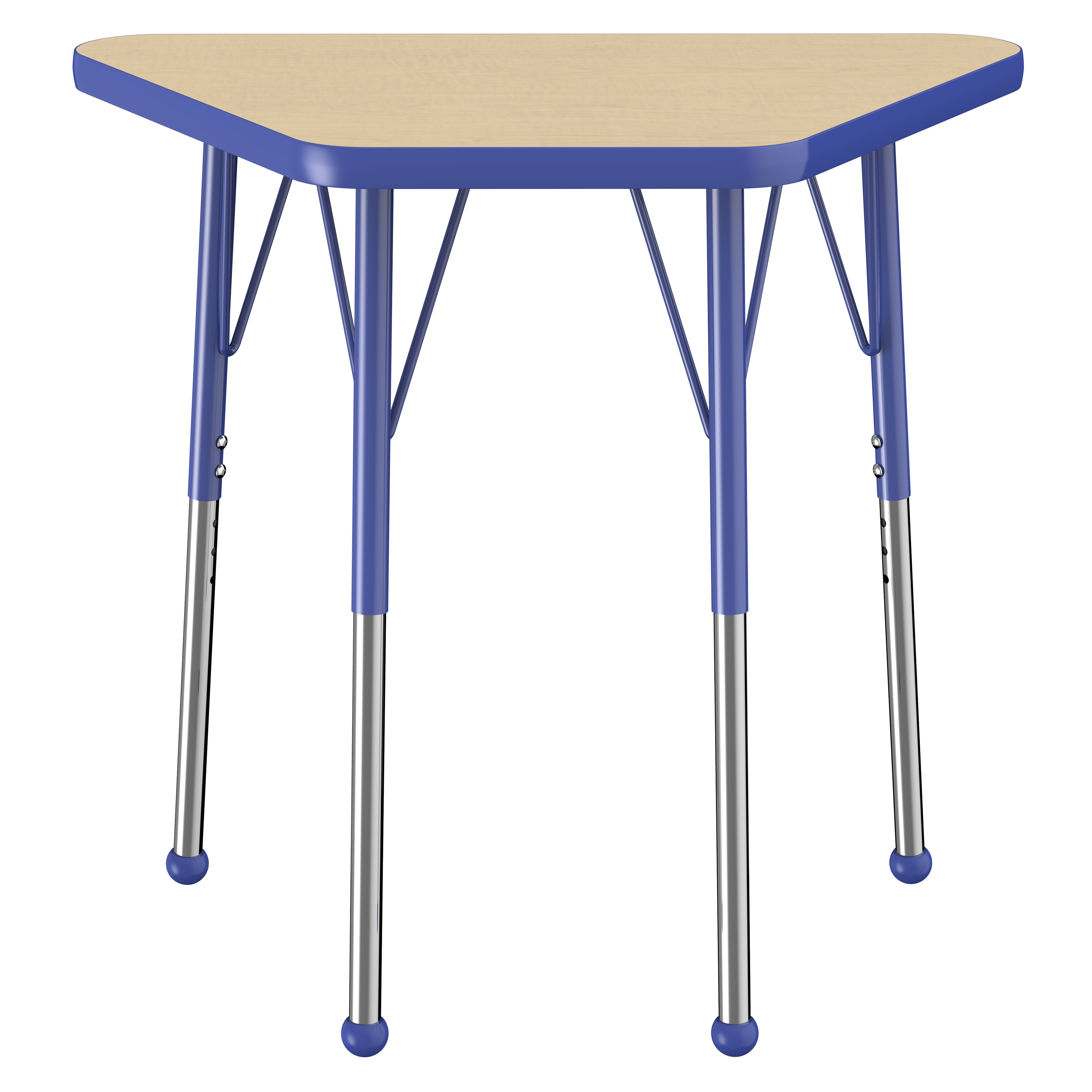 18" x 30" Trapezoid T-Molding Activity Table with Adjustable Standard Ball Glide Legs - Maple/Blue