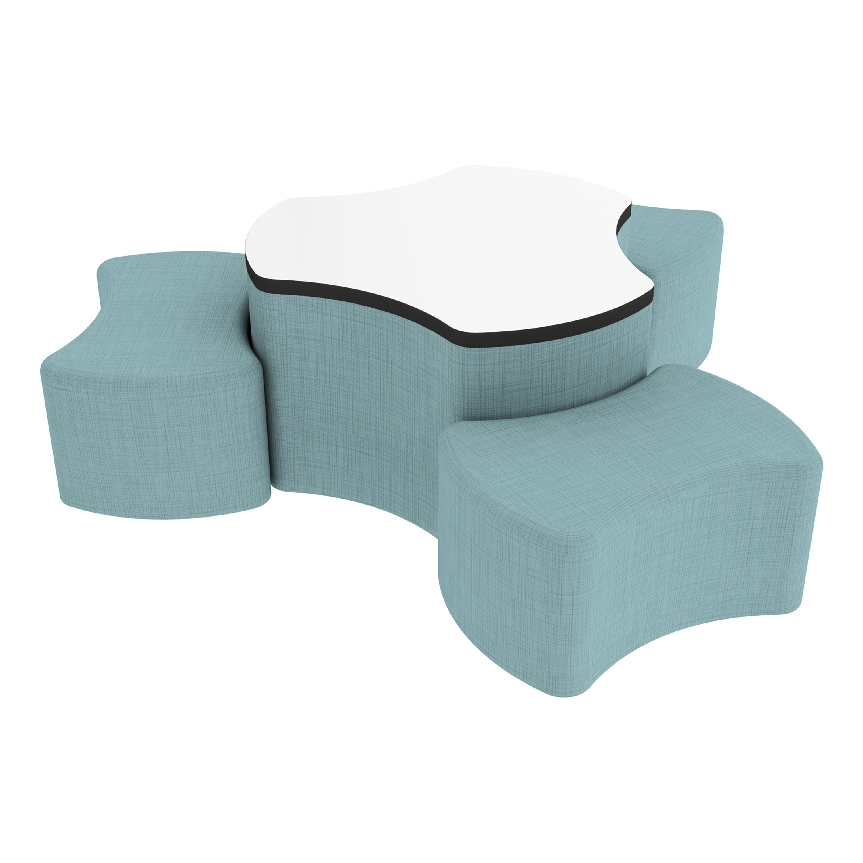 Pro Series Dry-Erase Cog Ottoman Table with Bowtie 12" H Seating, 4-Piece Set - Sky Blue Crosshatch/Whiteboard