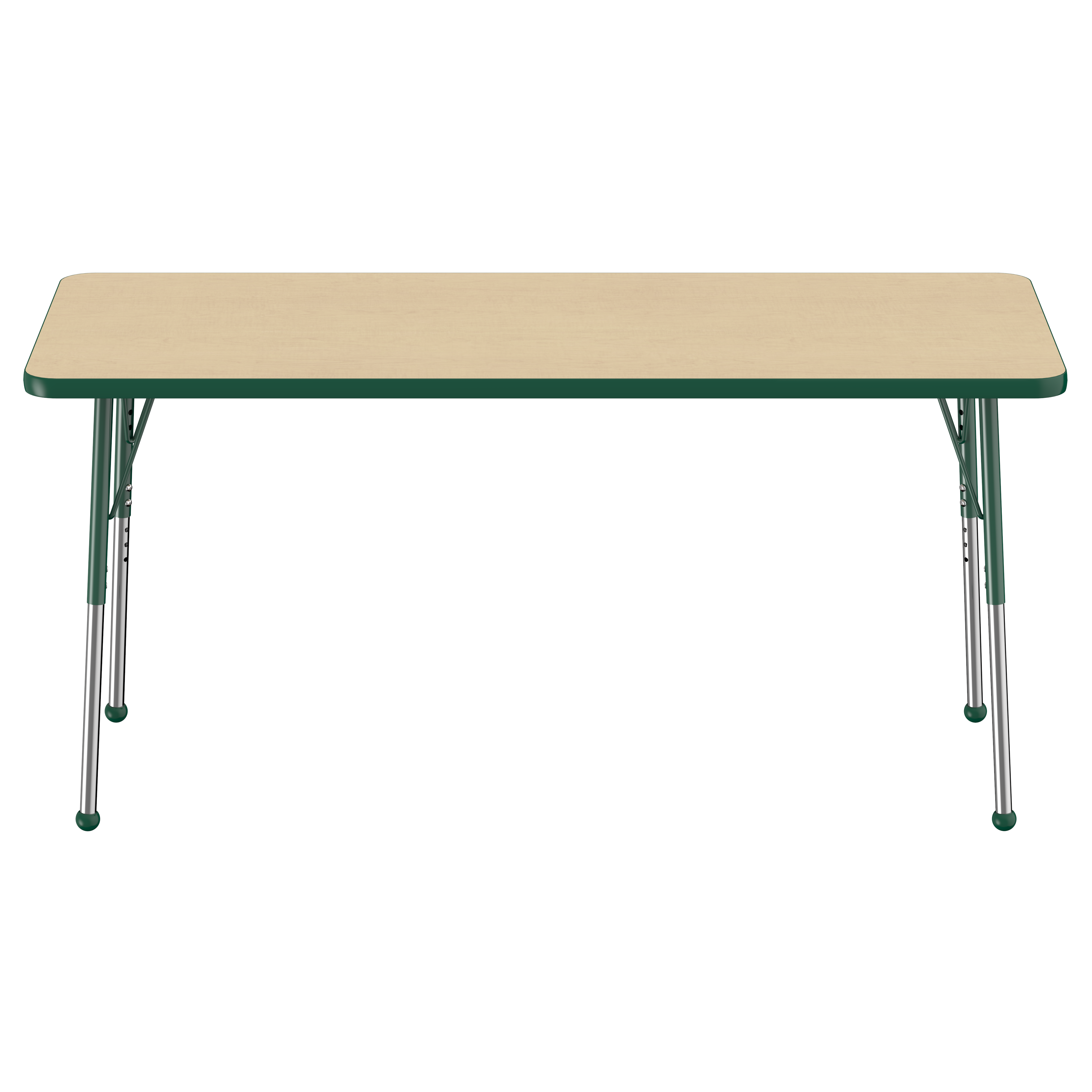 24" x 60" Rectangle T-Molding Activity Table with Adjustable Standard Ball Glide Legs - Maple/Green