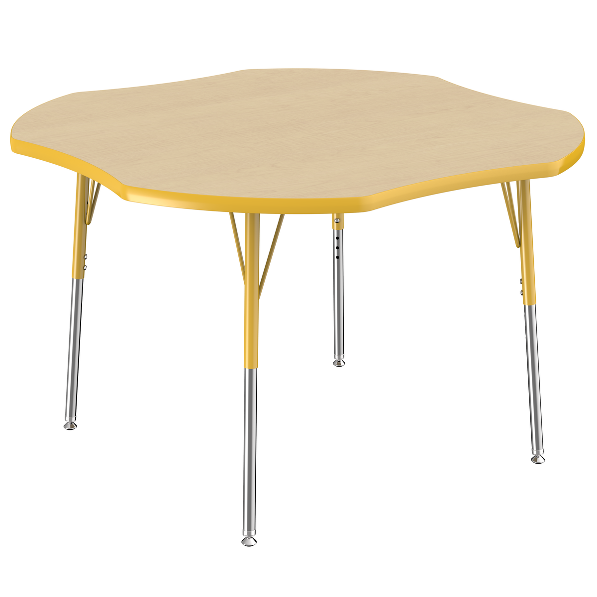 48" x 48" Clover T-Molding Activity Table with Adjustable Standard Swivel Glide Legs - Maple/Yellow
