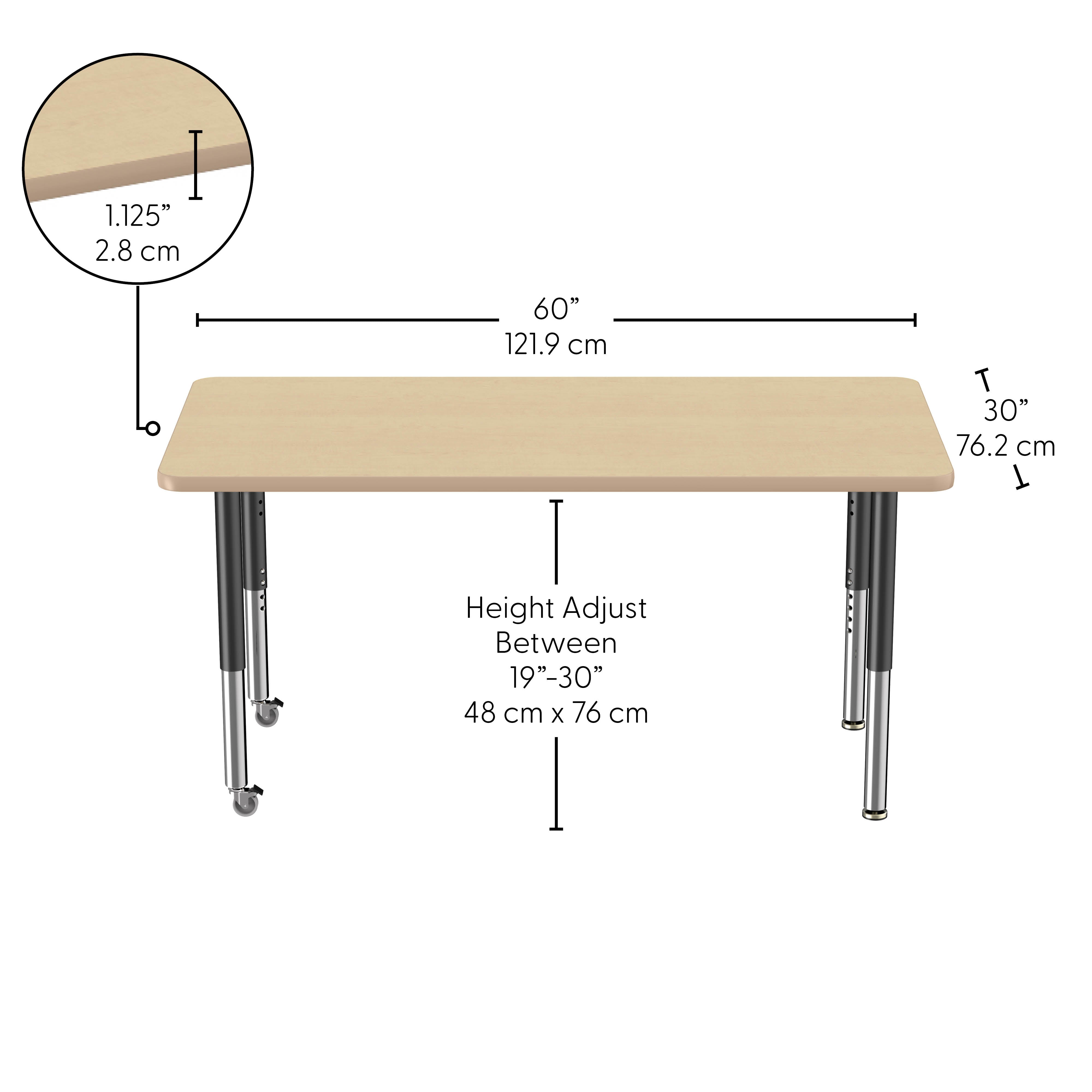 30" x 60" Rectangle Thermofused Activity Table with Adjustable Super Legs - Maple/Maple/Black