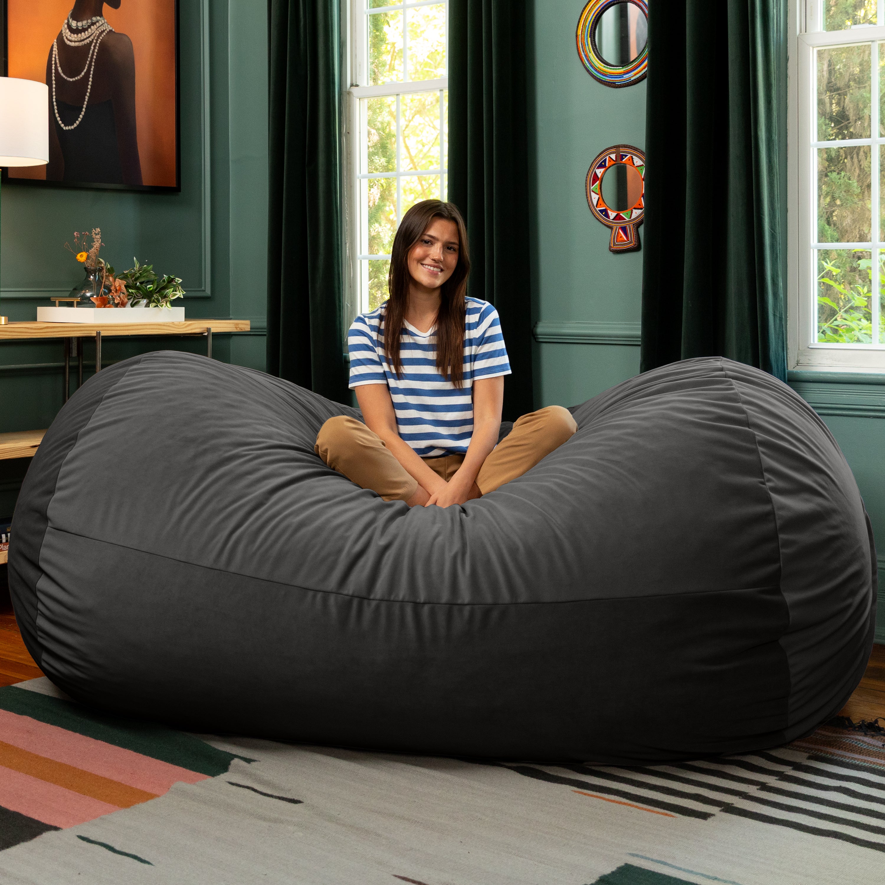 Jaxx Grand Lounger 7 Foot Bean Bag Sofa -Lush Velvet Black