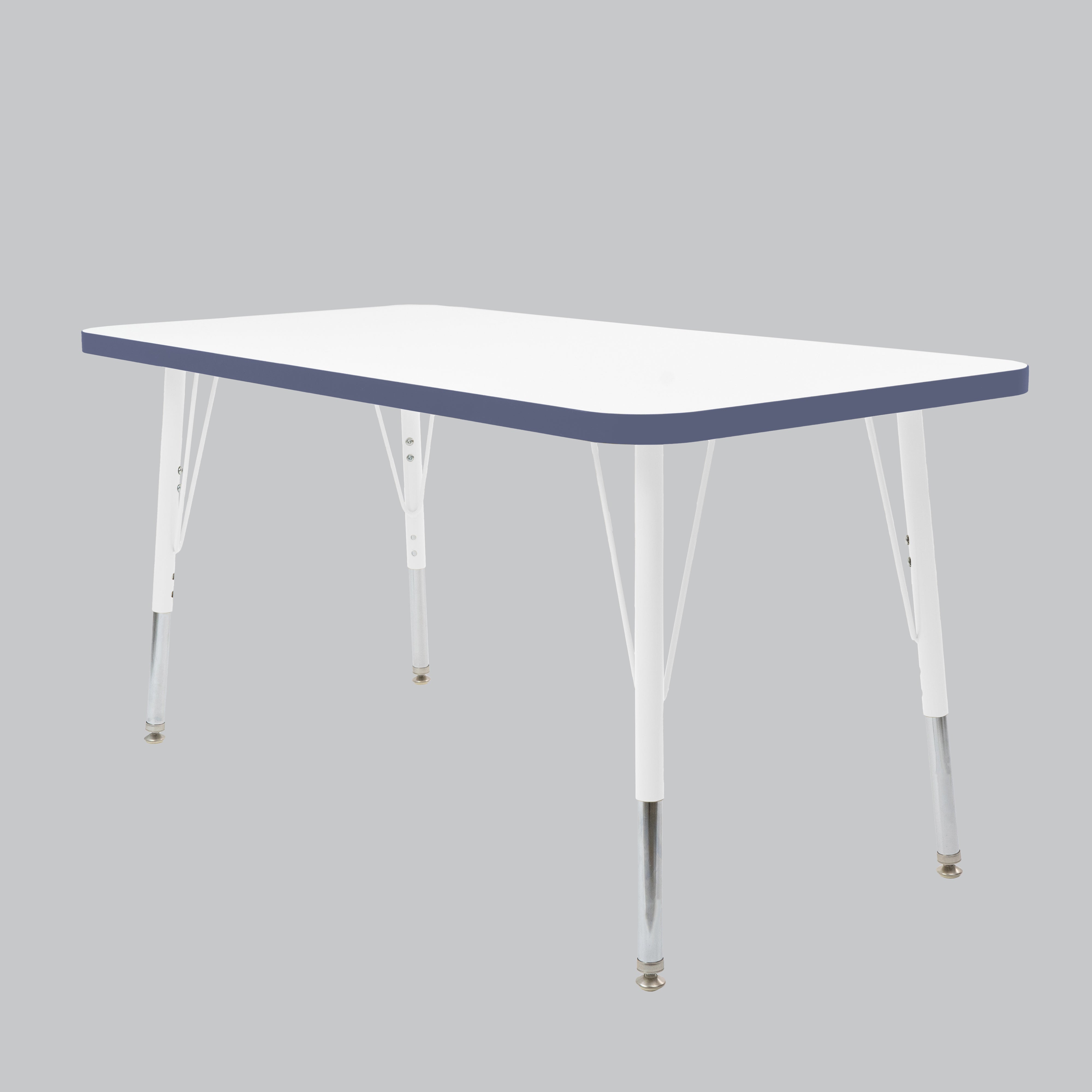 24" x 48" Rectangle Thermofused Activity Table with Adjustable Standard Swivel Glide Legs - White/Navy/White