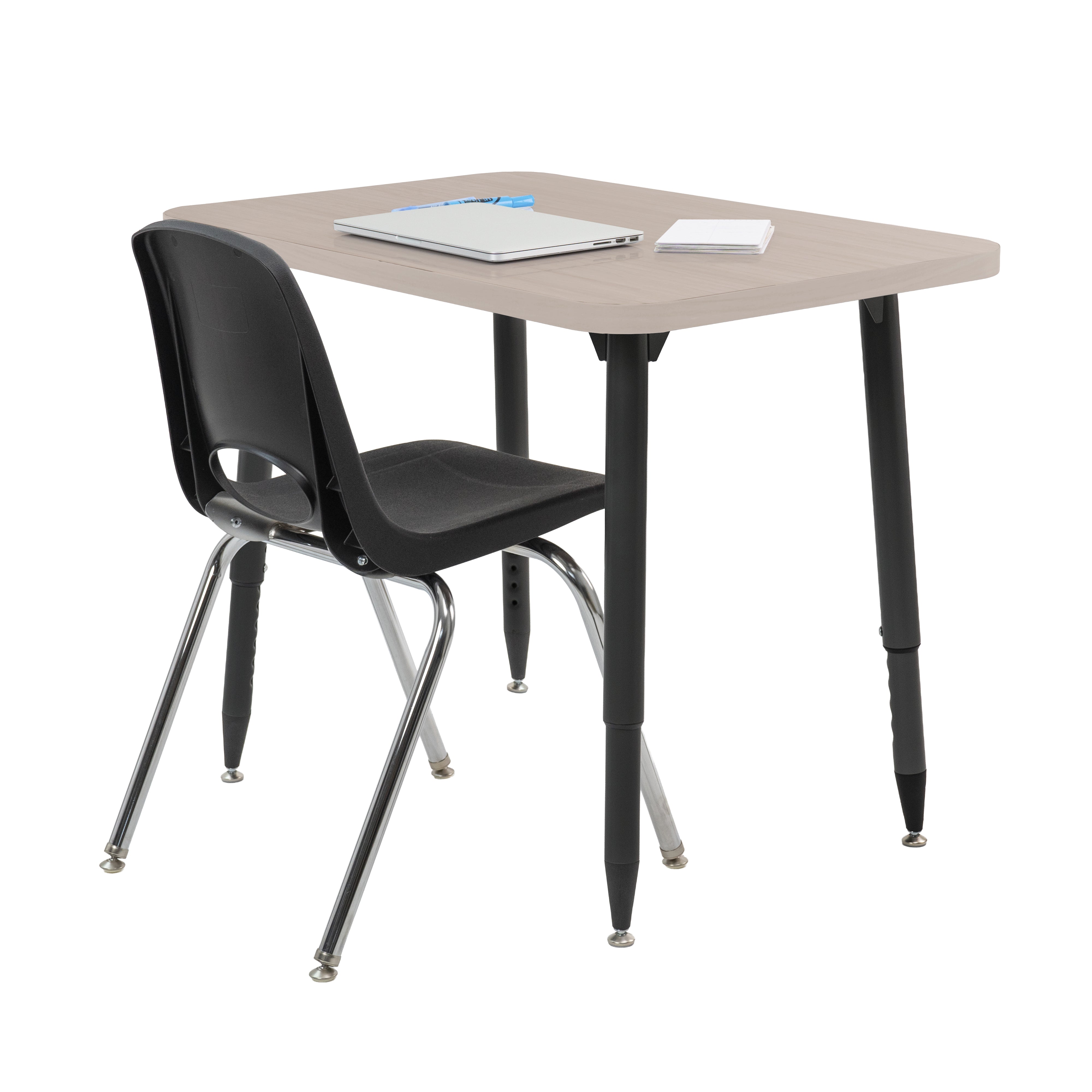 Adapte 24" x 36" Rectangle Woodgrain Activity Table with Adjustable Tapered Legs - Asian Sand/Black