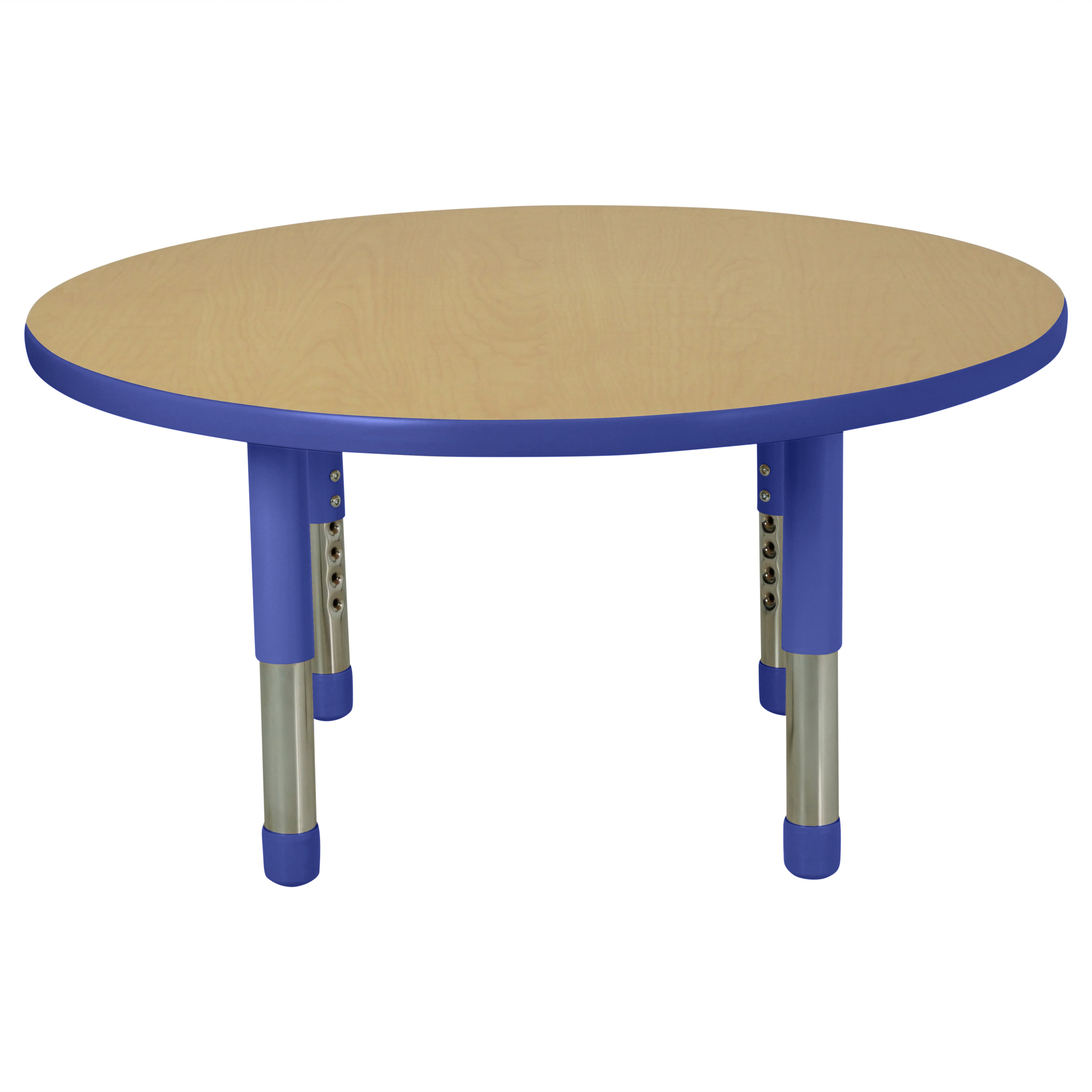 36" Round T-Molding Activity Table with Adjustable Tiny Tot Legs - Maple/Blue