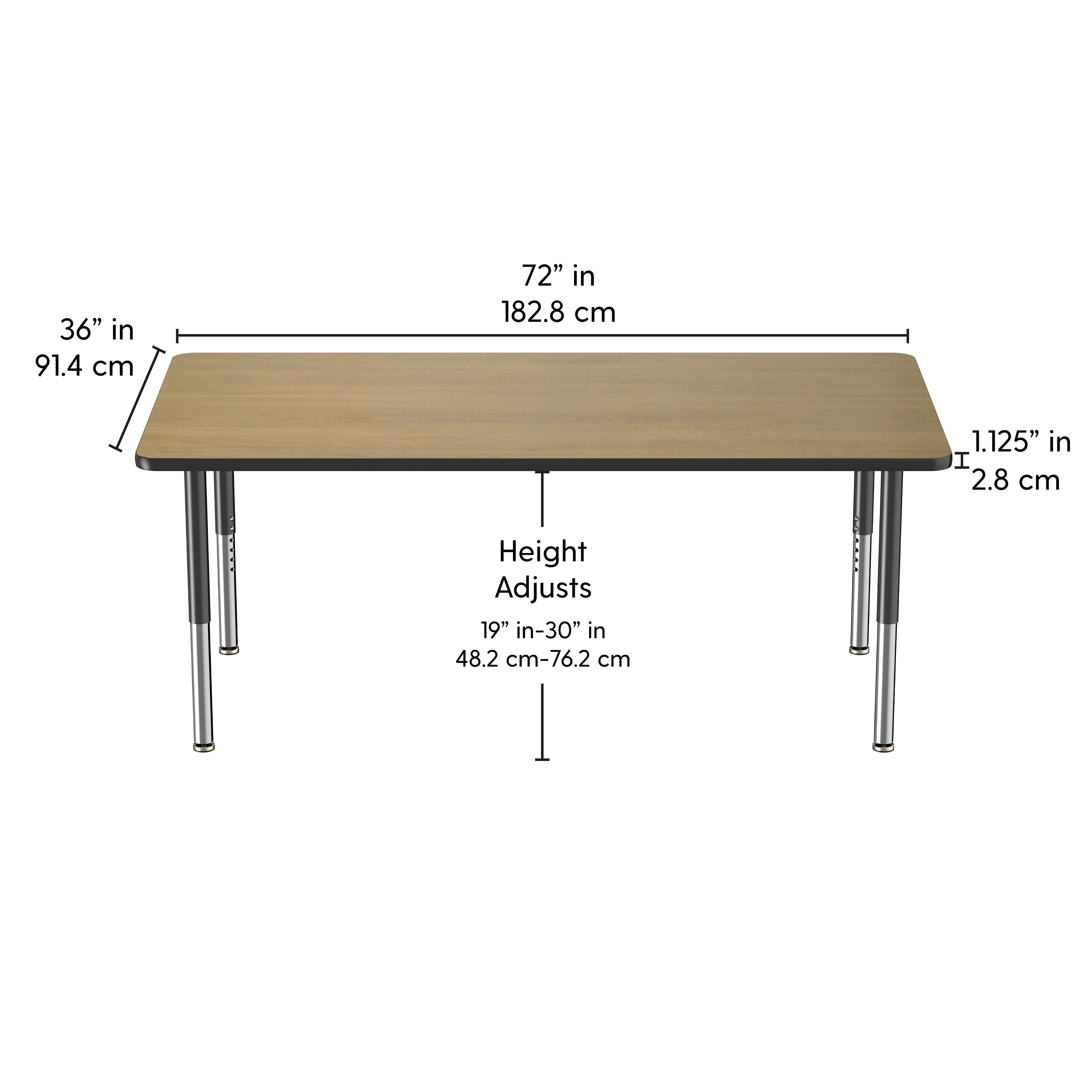 36" x 72" Rectangle T-Molding Activity Table with Adjustable Super Legs - Pasadena Oak/Black
