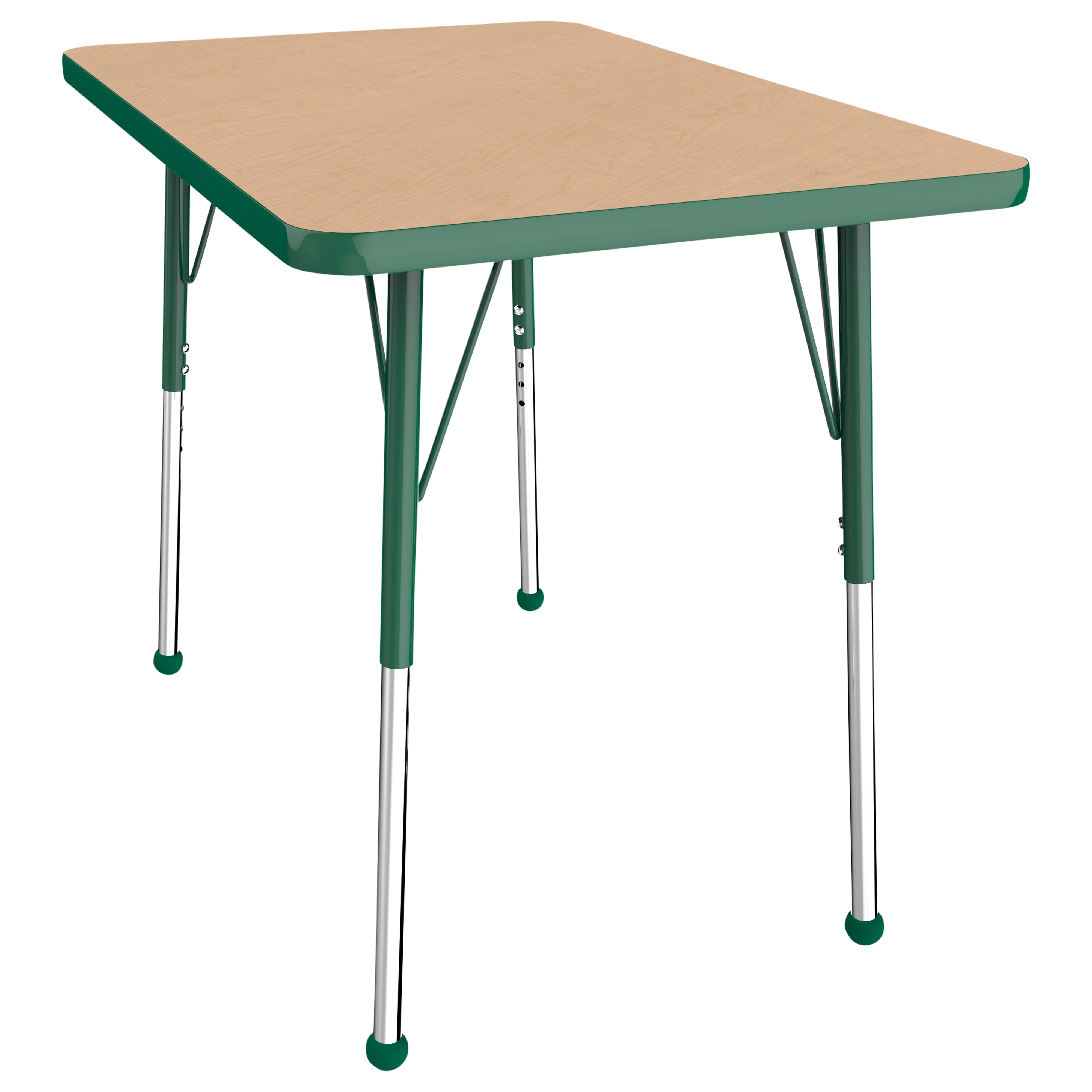 24" x 36" Rectangle T-Molding Activity Table with Adjustable Standard Ball Glide Legs - Maple/Green