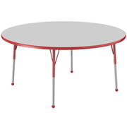60" Round T-Molding Activity Table with Adjustable Standard Ball Glide Legs - Gray/Red
