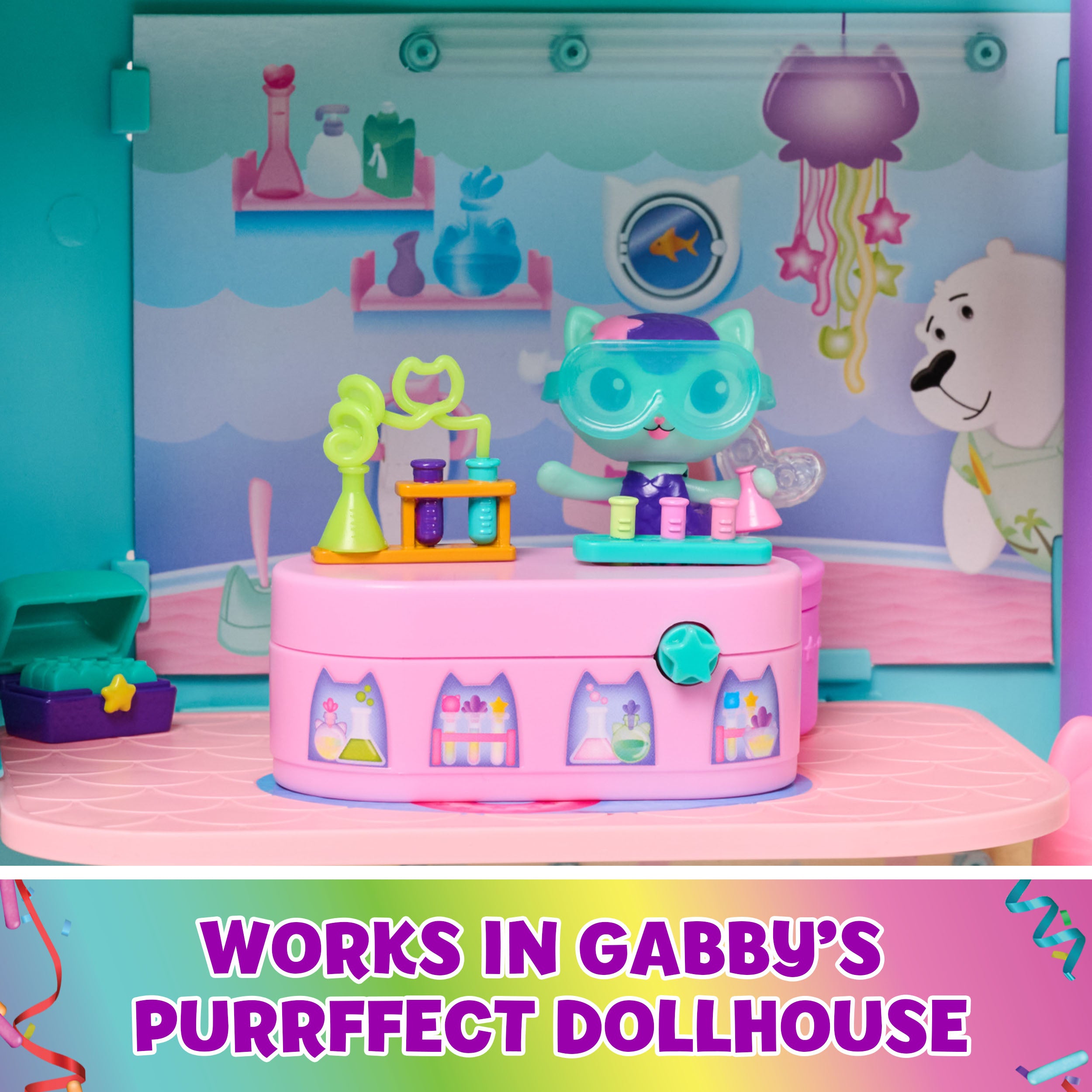Gabby’s Dollhouse, Celebration Series MerCat Bobble Figure with Dollhouse Furniture and Accessories, Kids Toys for Girls & Boys Ages 3 and Up