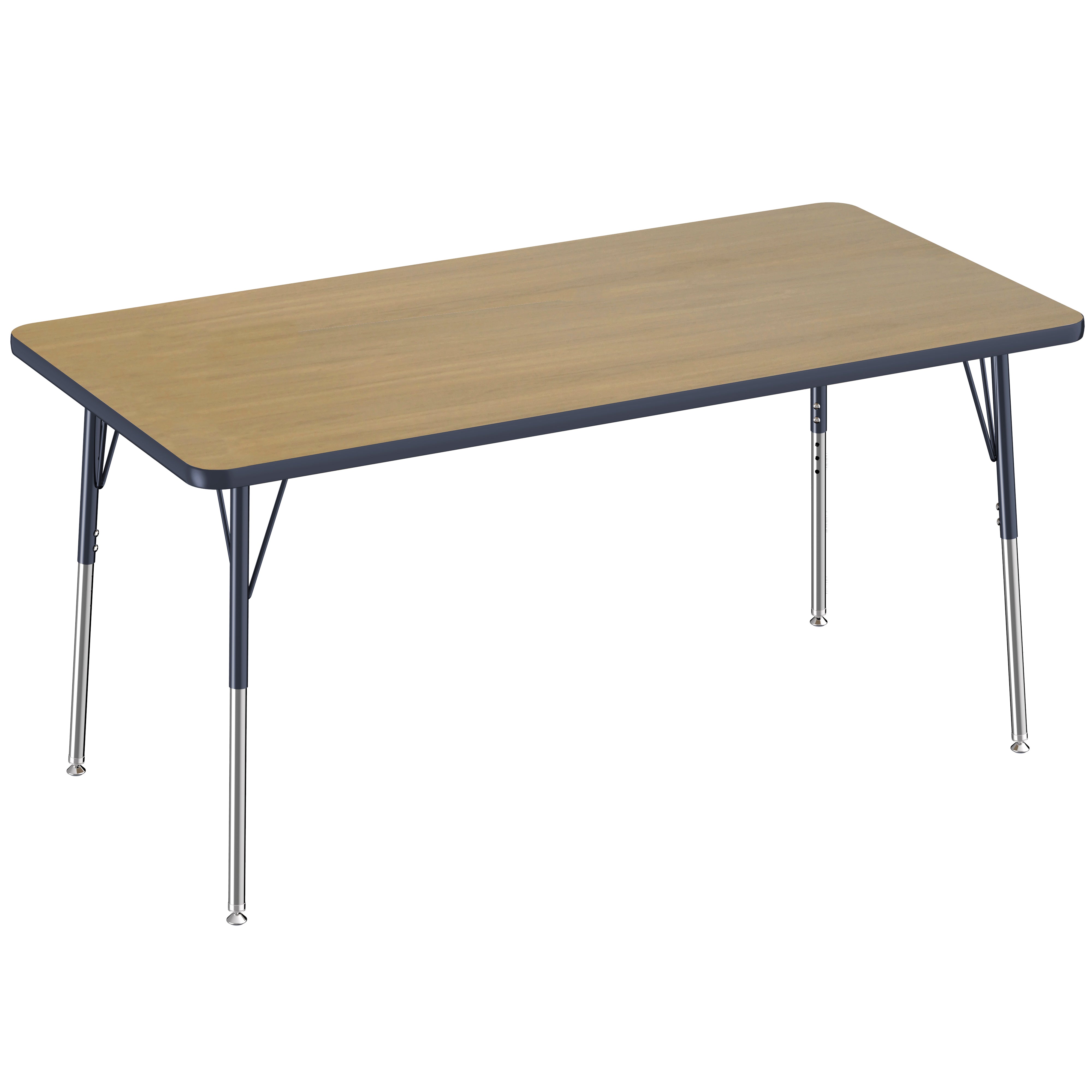 30" x 60" Rectangle T-Molding Activity Table with Adjustable Standard Swivel Glide Legs - Pasadena Oak/Navy