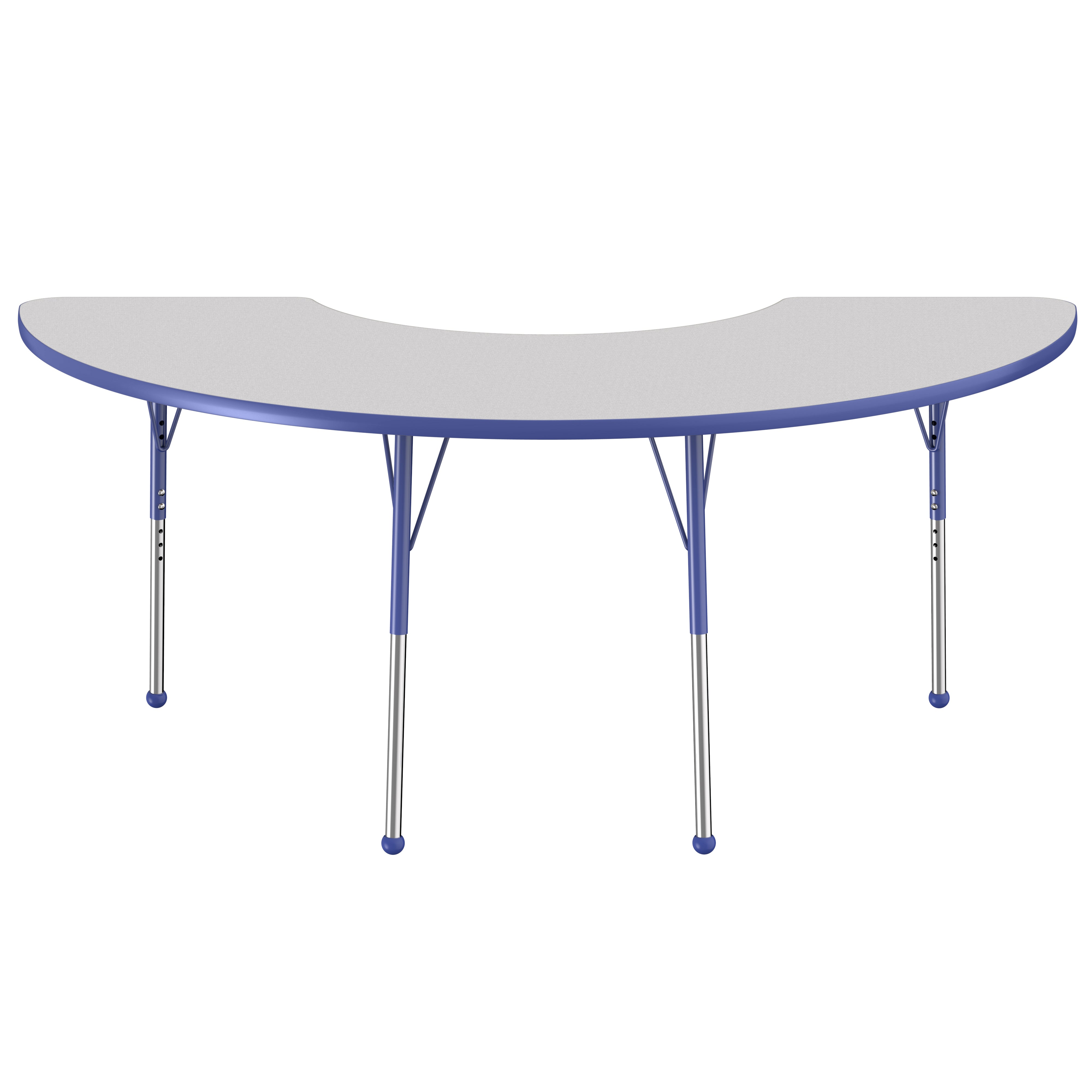 36" x 72" Half Moon Thermofused Activity Table with Adjustable Standard Ball Glide Legs - Gray/Blue