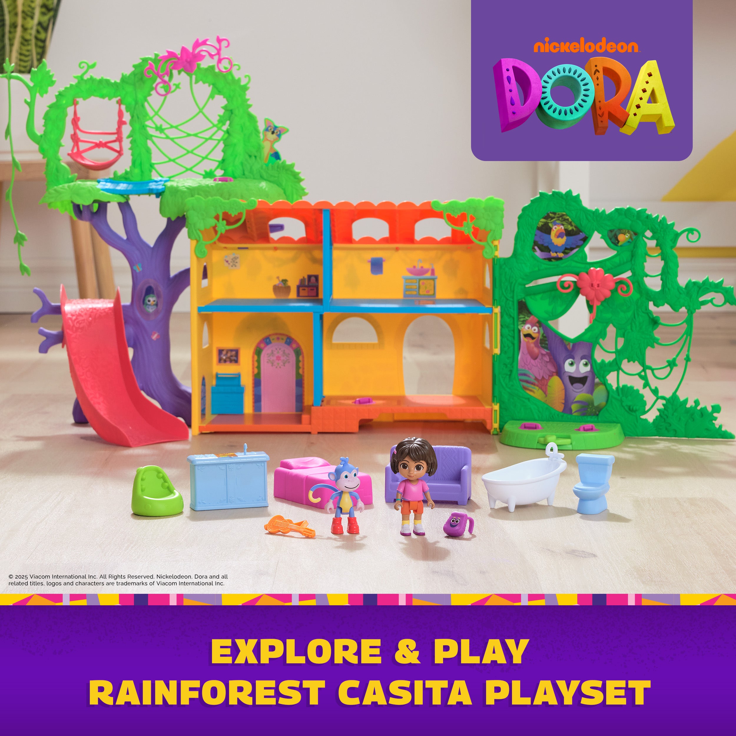 Dora, Explore & Play Rainforest Casita Playset, Dora & Boots Figures, Dollhouse Furniture, Bilingual Phrases, Kids Toys for Girls & Boys Ages 3 and Up