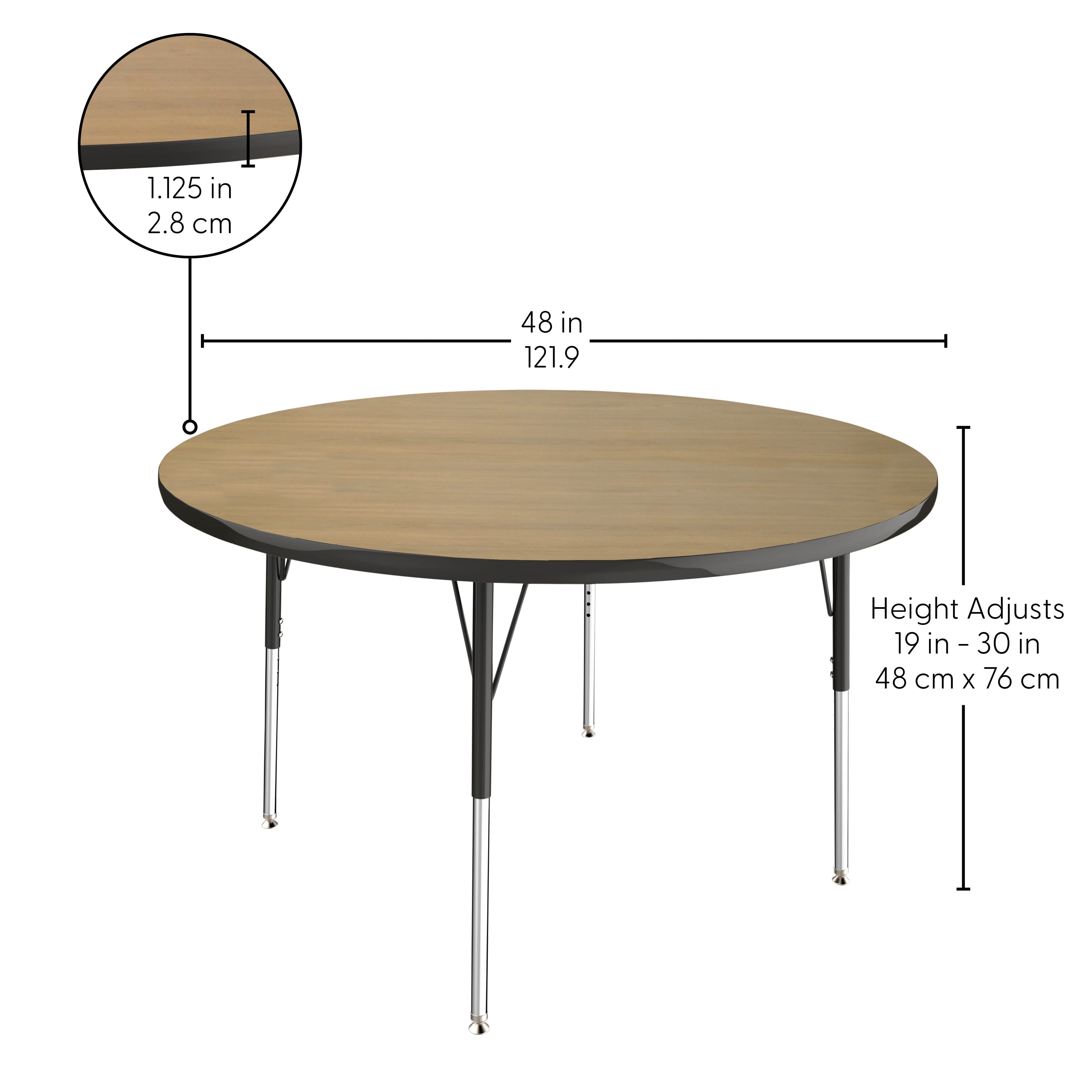 48" Round T-Molding Activity Table with Adjustable Standard Swivel Glide Legs - Pasadena Oak/Black