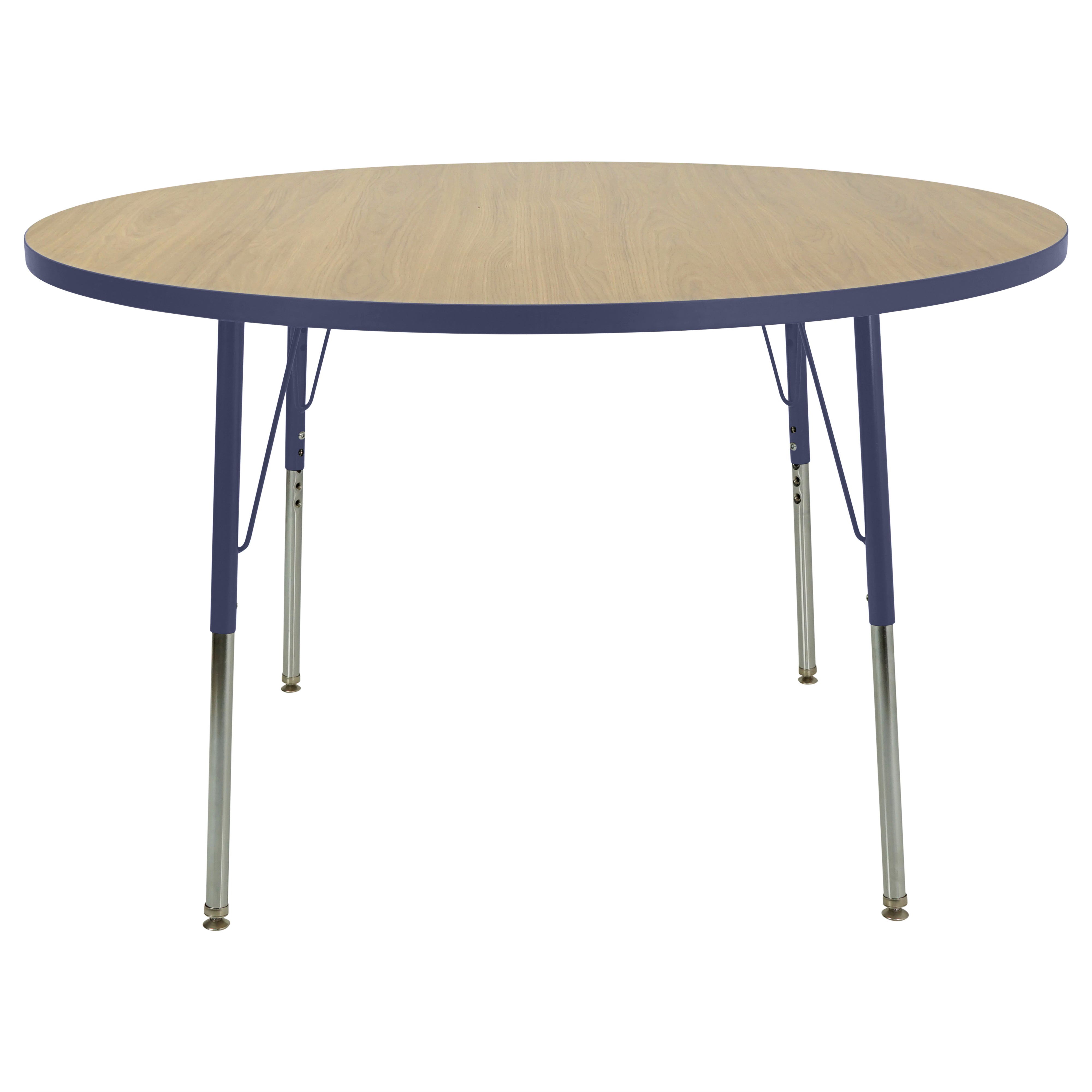 48" Round Thermofused Activity Table with Adjustable Standard Swivel Glide Legs - Pasadena Oak/Navy