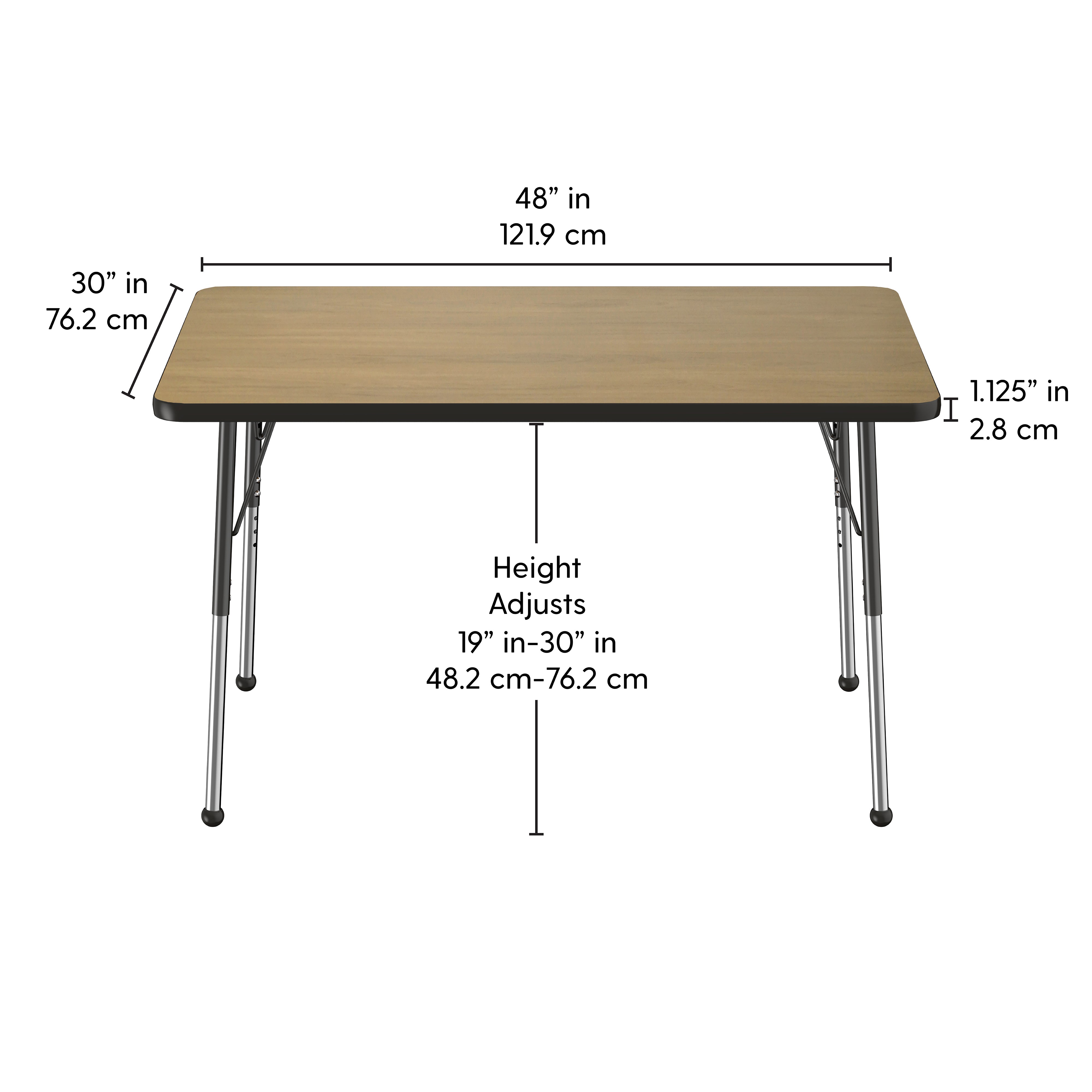 30" x 48" Rectangle T-Molding Activity Table with Adjustable Standard Ball Glide Legs - Pasadena Oak/Black