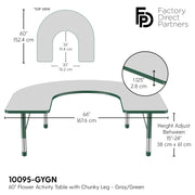 60" x 66" Horseshoe T-Molding Activity Table with Adjustable Chunky Legs - Gray/Green