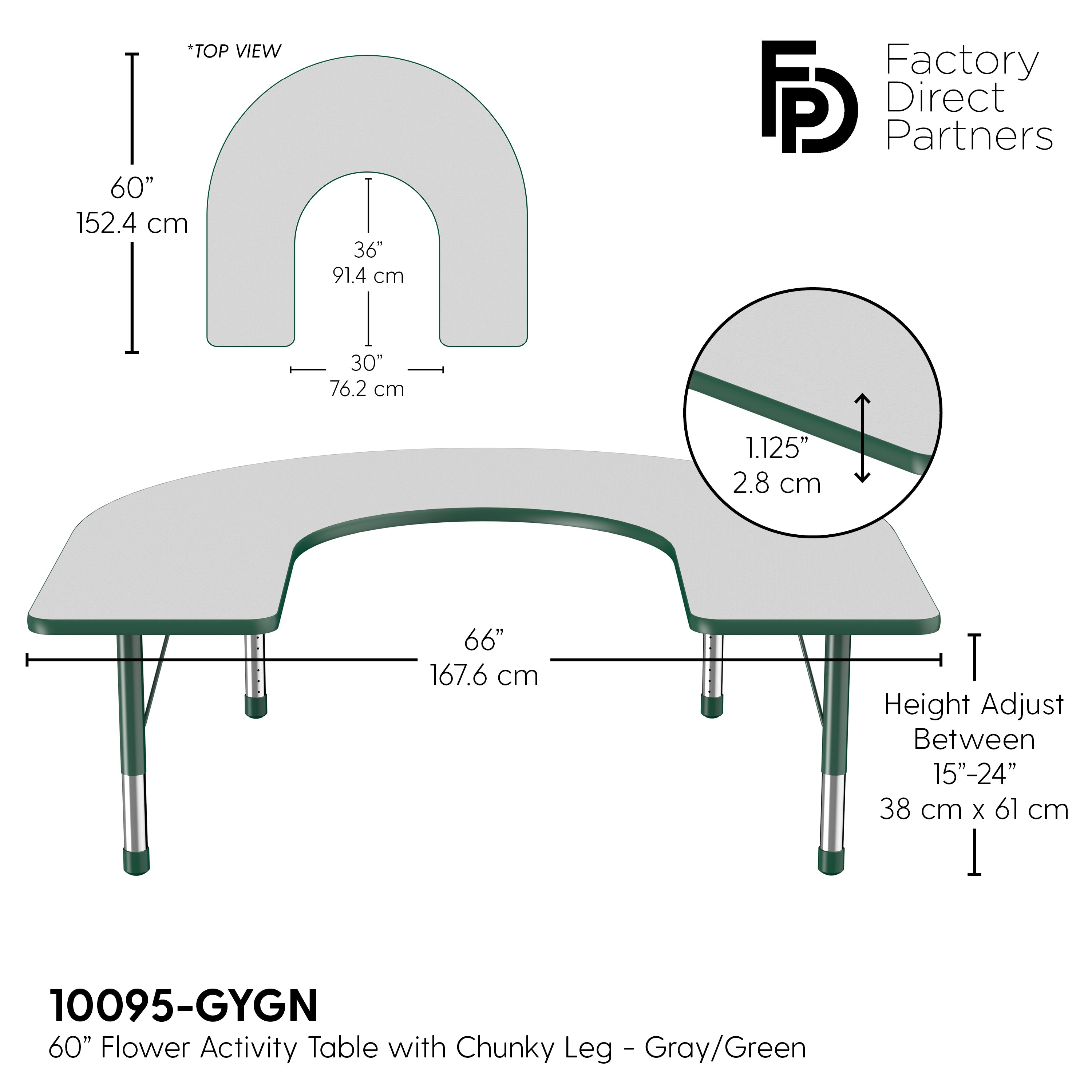 60" x 66" Horseshoe T-Molding Activity Table with Adjustable Chunky Legs - Gray/Green