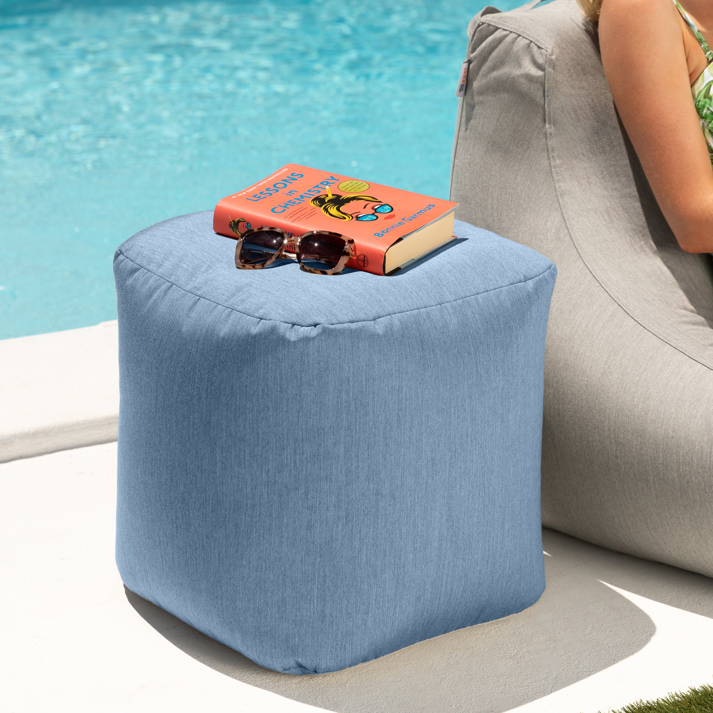 Jaxx Luckie Outdoor Patio Bean Bag Ottoman, Ocean