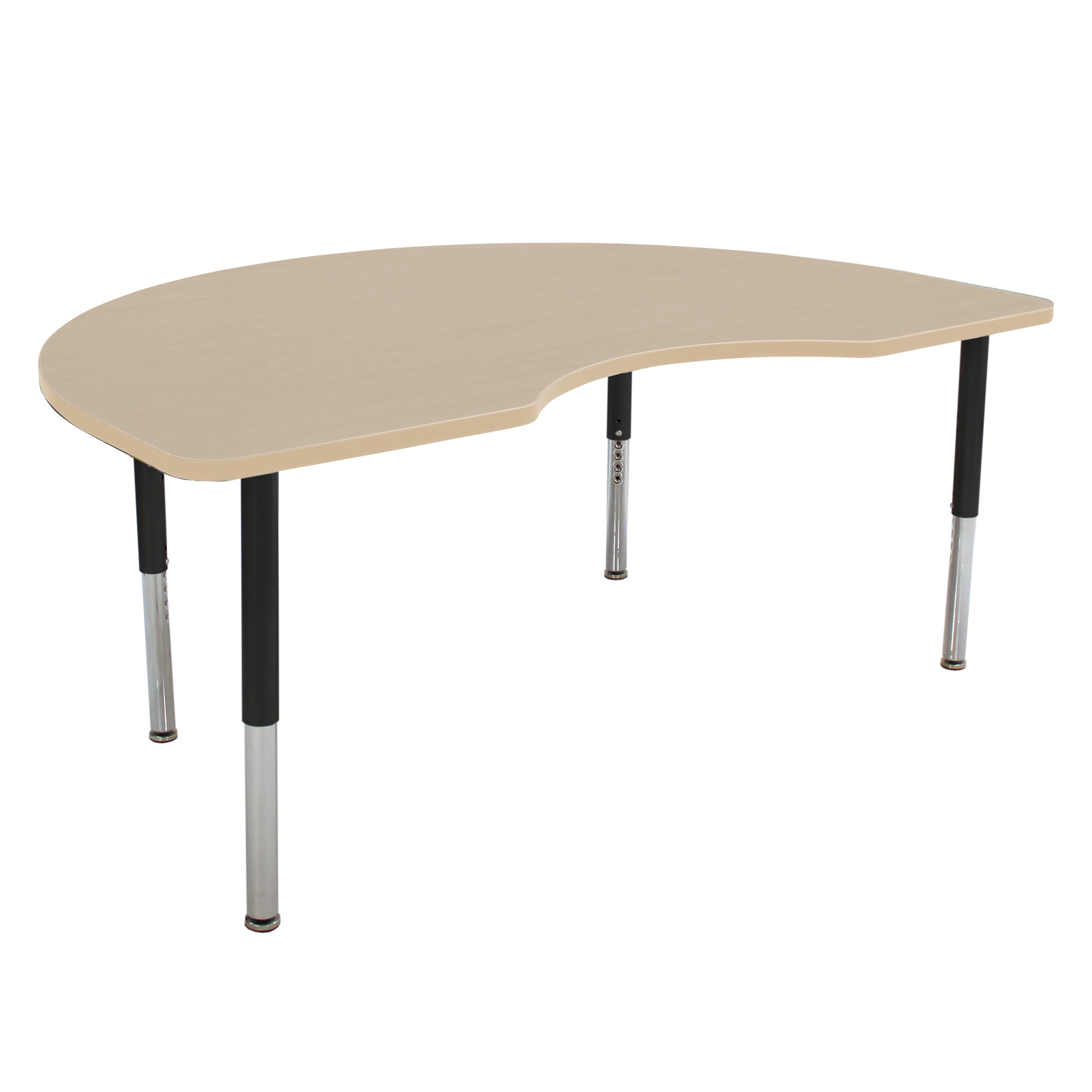 48" x 72" Kidney La Madera Activity Table with Adjustable Super Legs - Maple Grain/Black