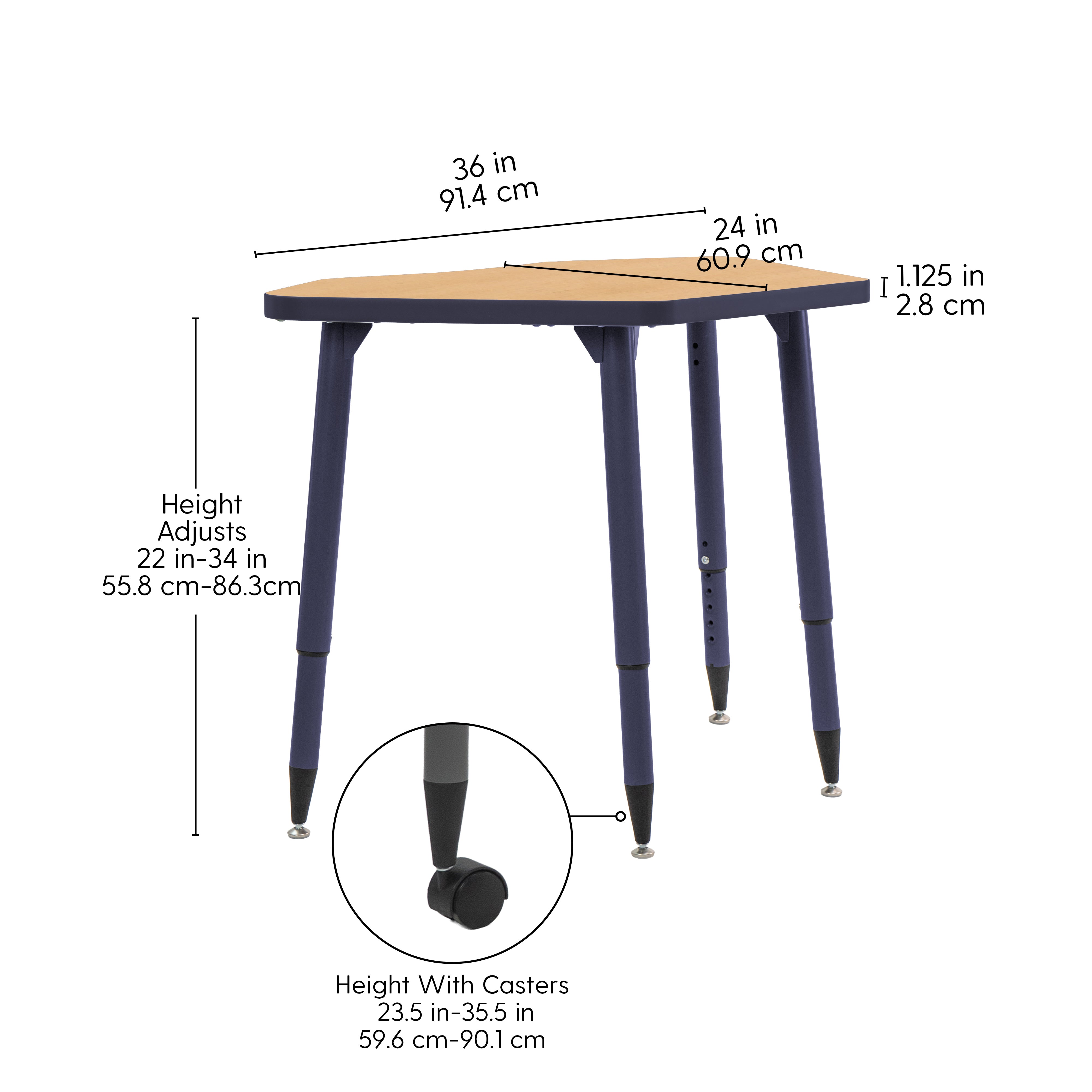 Adapte 24" x 36" Petal Thermofused Activity Table with Adjustable Tapered Legs - Maple/Navy