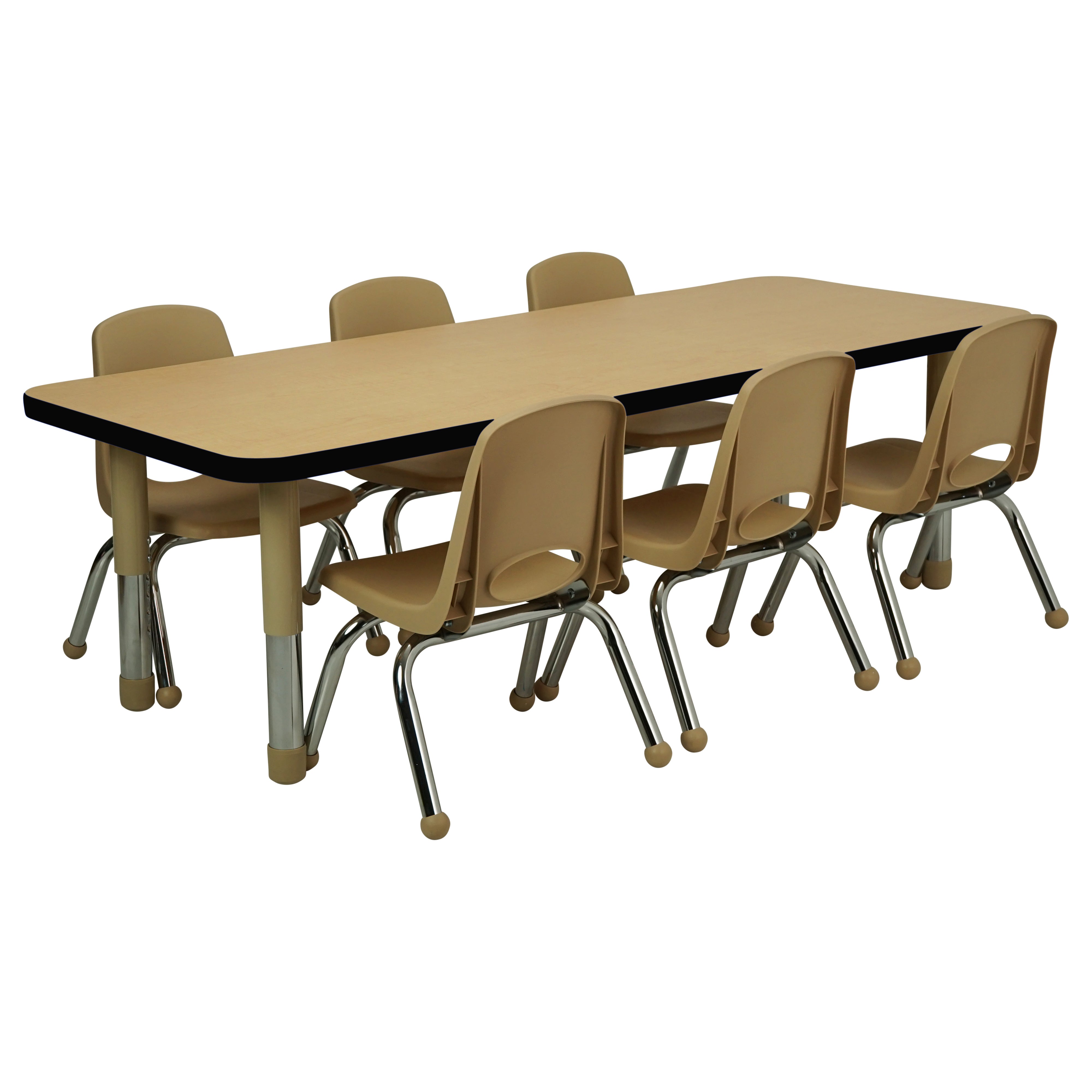 24" x 60" Rectangle T-Molding Activity Table with Adjustable Tiny Tot Legs - Maple/Black/Sand