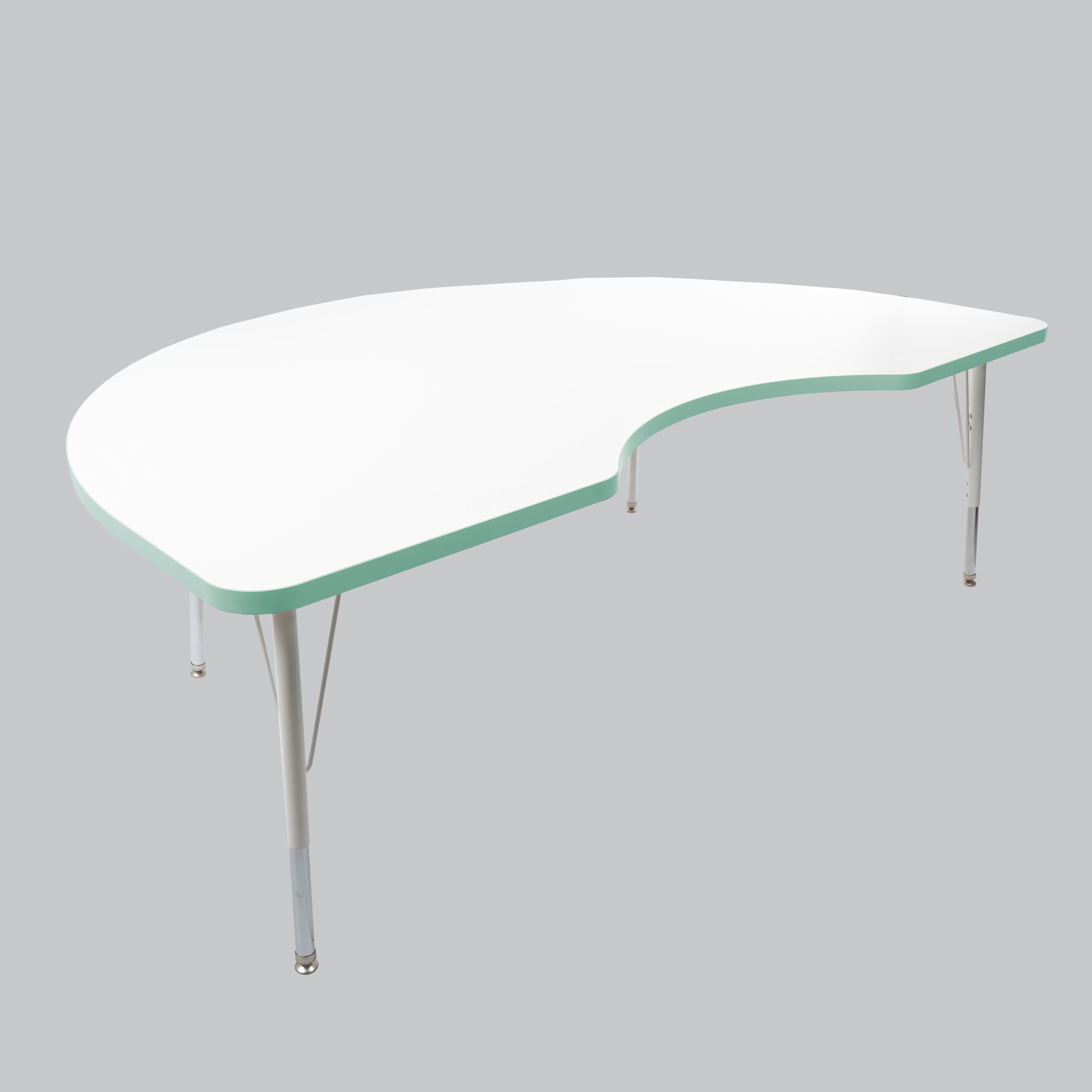 48" x 72" Kidney Thermofused Activity Table with Adjustable Standard Swivel Glide Legs - White/Seafoam/White