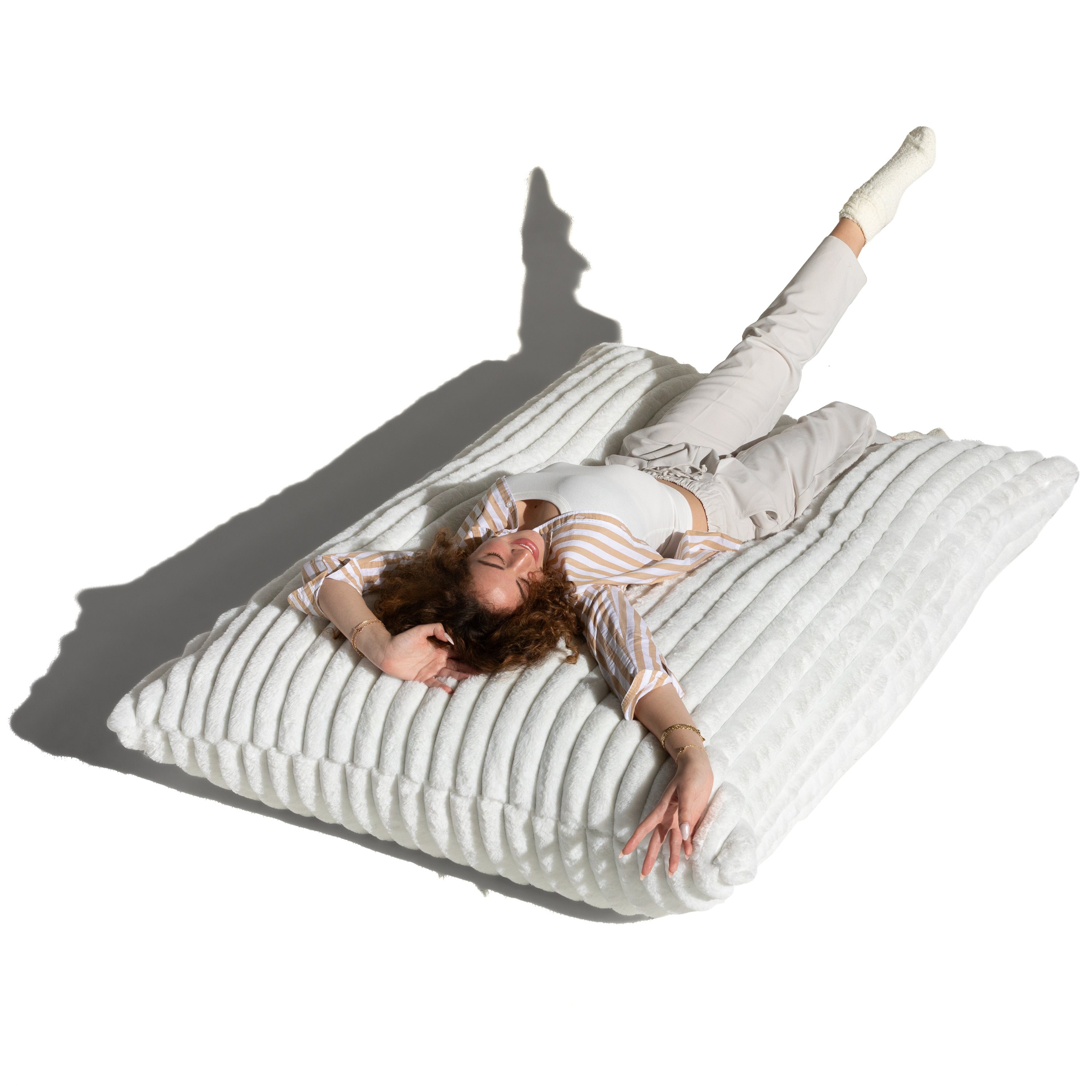 Pillow Saxx Bean Bag Rocking Chair - Elegant Oversized Rocker with Modern Wood Frame, Mondo Fur Ivory