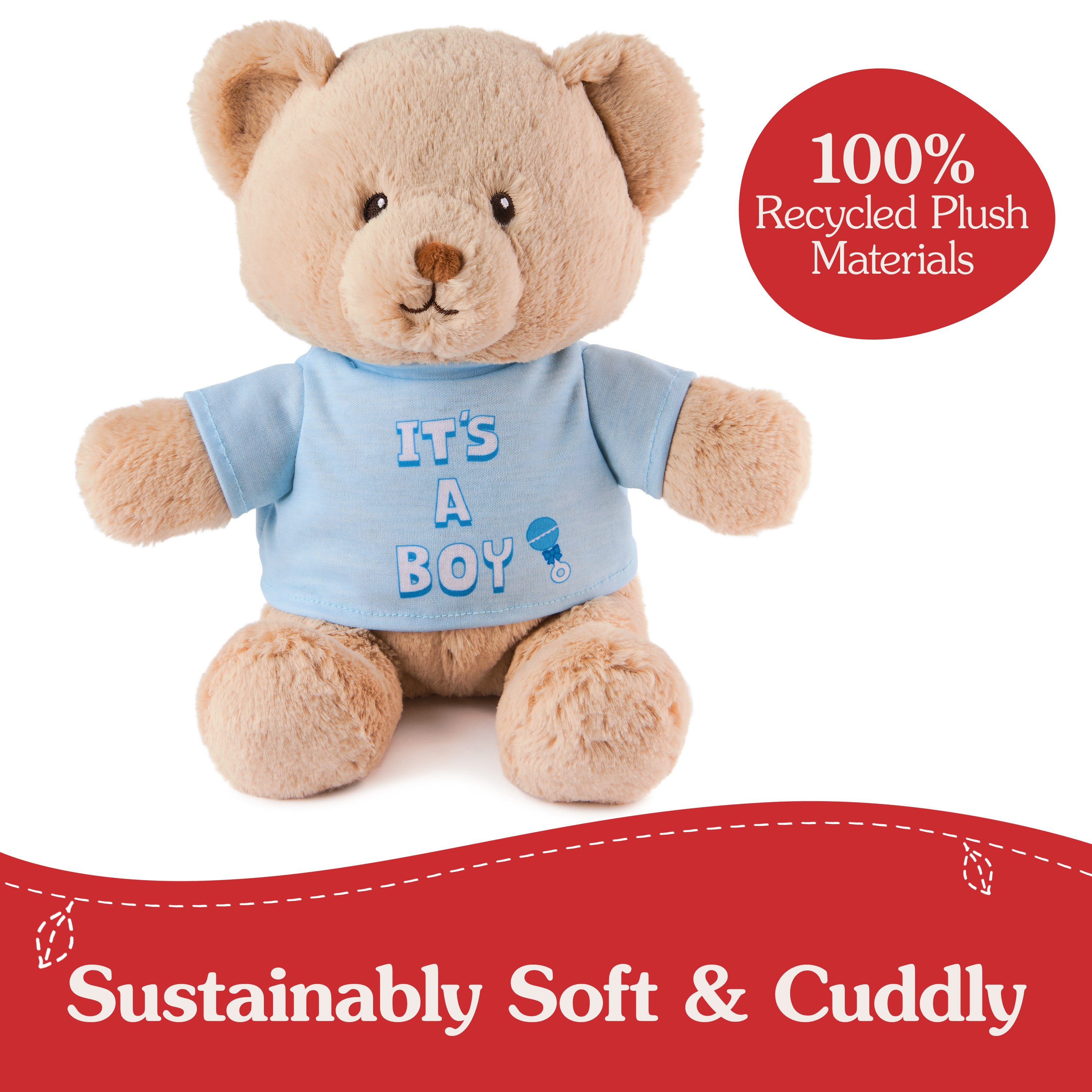 GUND “It's a Boy” Sustainable Message Bear with Blue T-Shirt, Teddy Bear Made from 100% Recycled Materials for Ages 1 and Up, Tan, 12”
