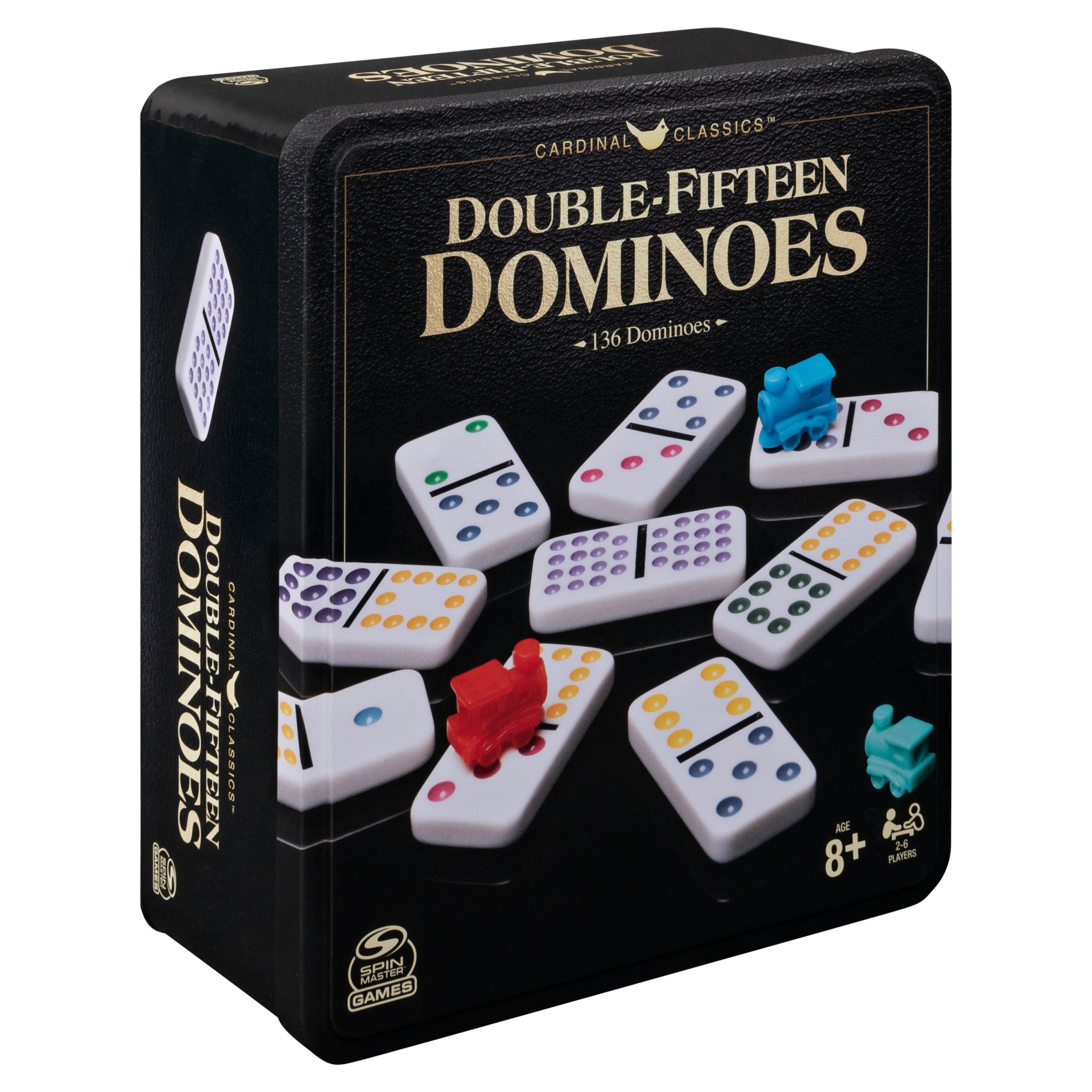 Spin Master Games, Cardinal Classics Double 15 Dominoes Set in Storage Tin, Family Board Games, 2-6 Players, for Ages 8 & Up