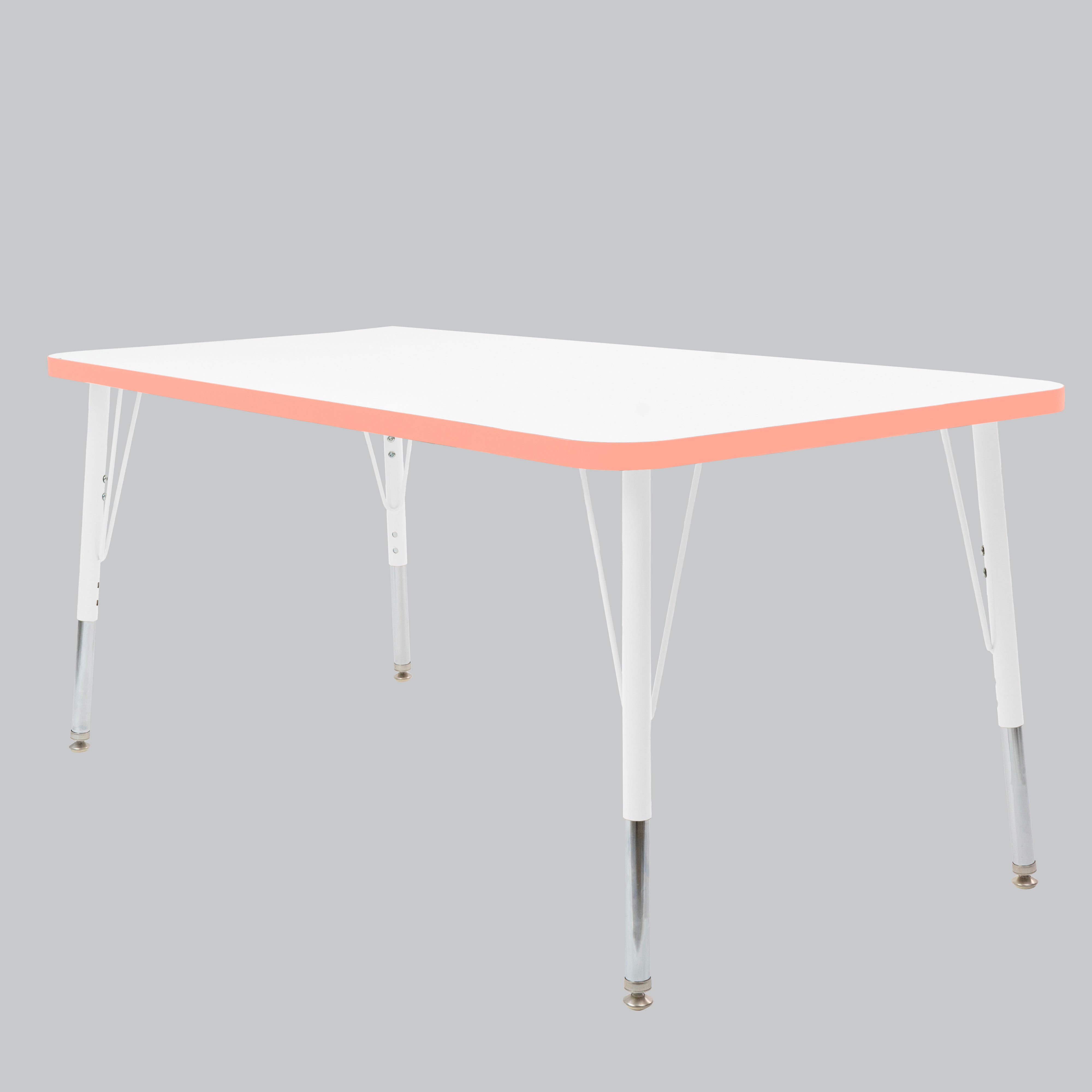 30" x 60" Rectangle Thermofused Activity Table with Adjustable Standard Swivel Glide Legs - White/Tangerine/White