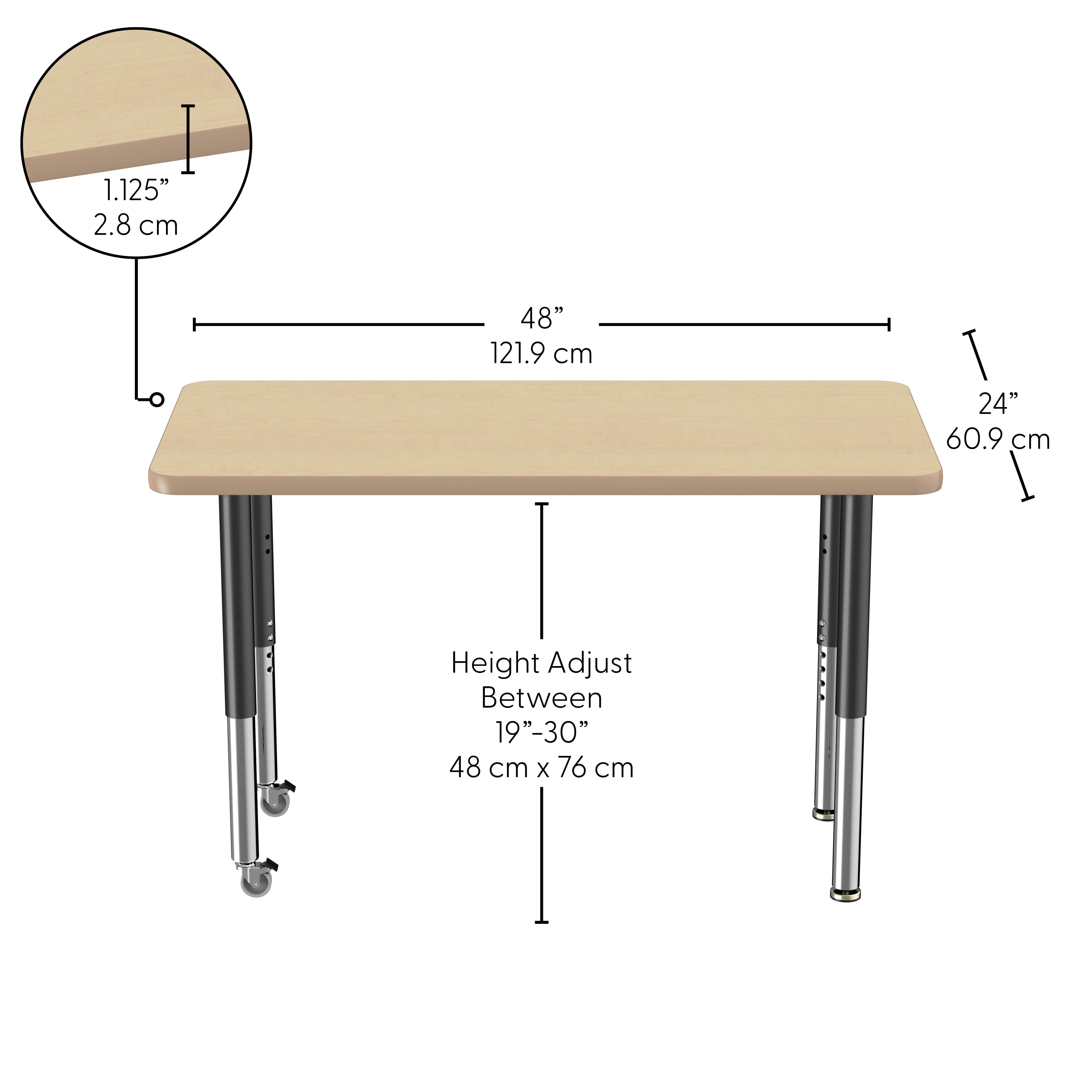 24" x 48" Rectangle Thermofused Activity Table with Adjustable Super Legs - Maple/Maple/Black